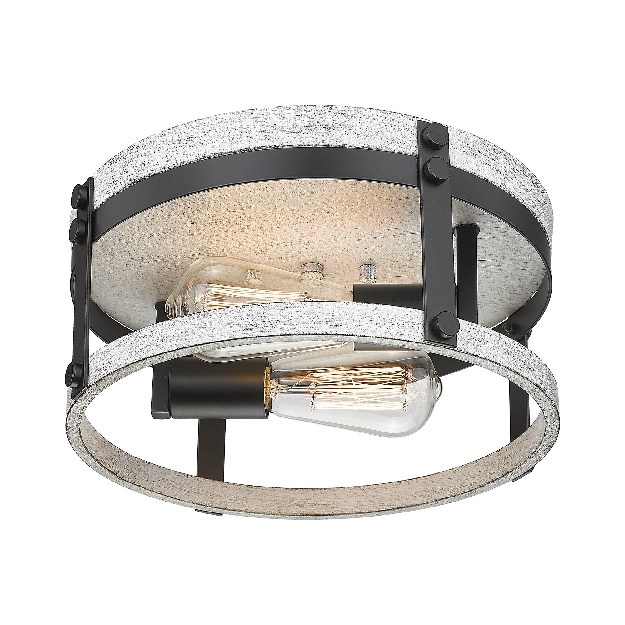 Flush Mount with Black and White Wood Finish- 12 inch 2-Light Ceiling Light Hallway Light Fixtures - USAG00244