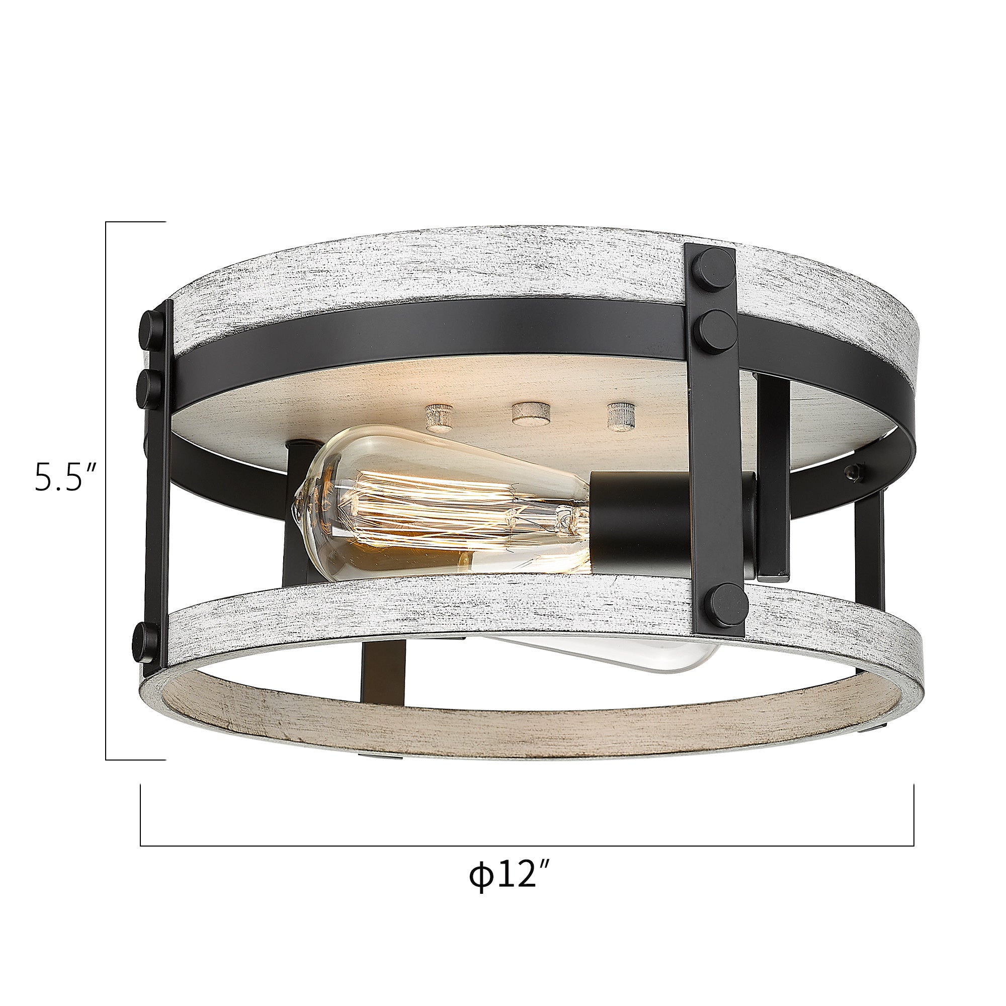 Flush Mount with Black and White Wood Finish- 12 inch 2-Light Ceiling Light Hallway Light Fixtures - USAG00244