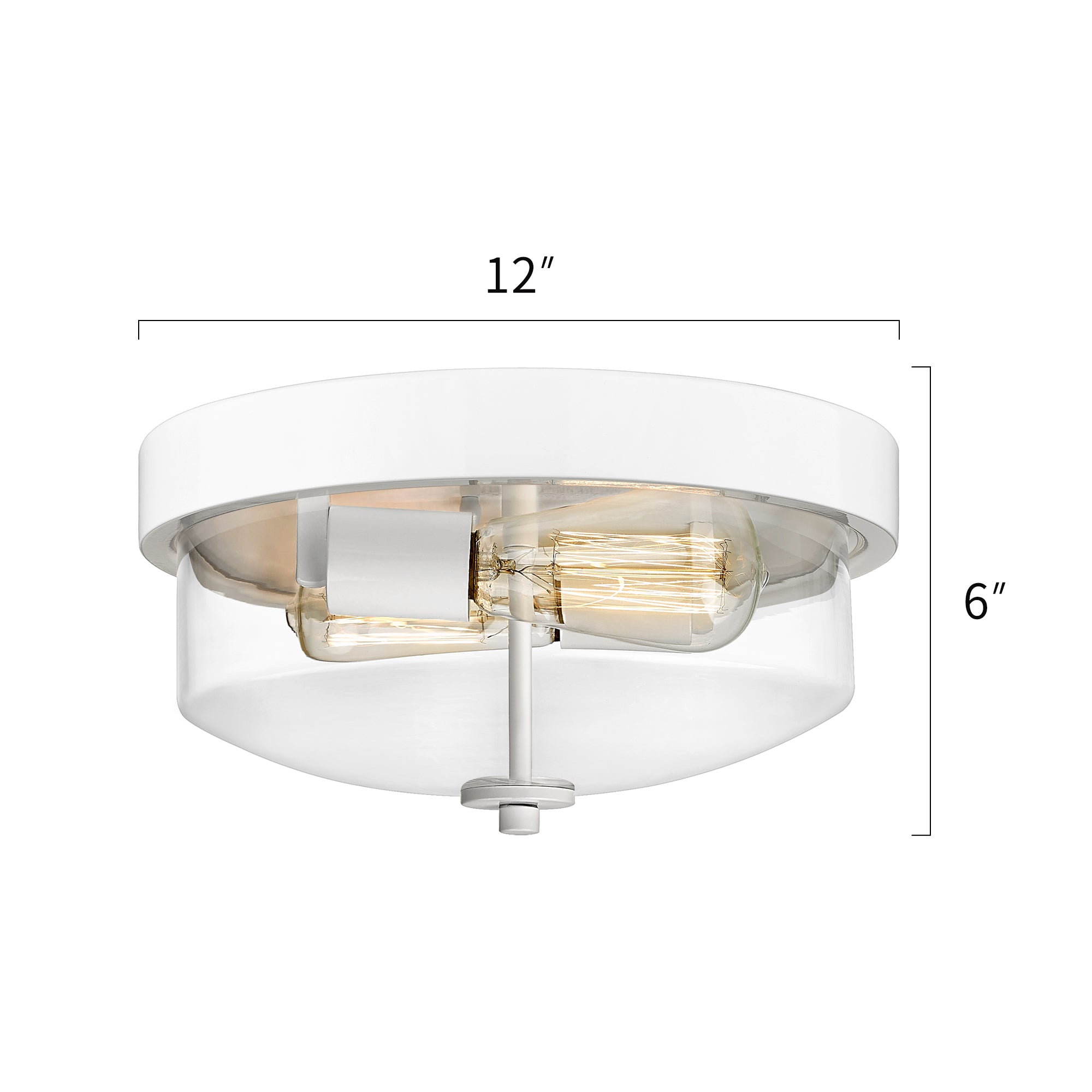 White Glass & Metal - 12 Inch Flush Mount Light Fixture with Clear Glass for Bedroom Hallway - USAG00246