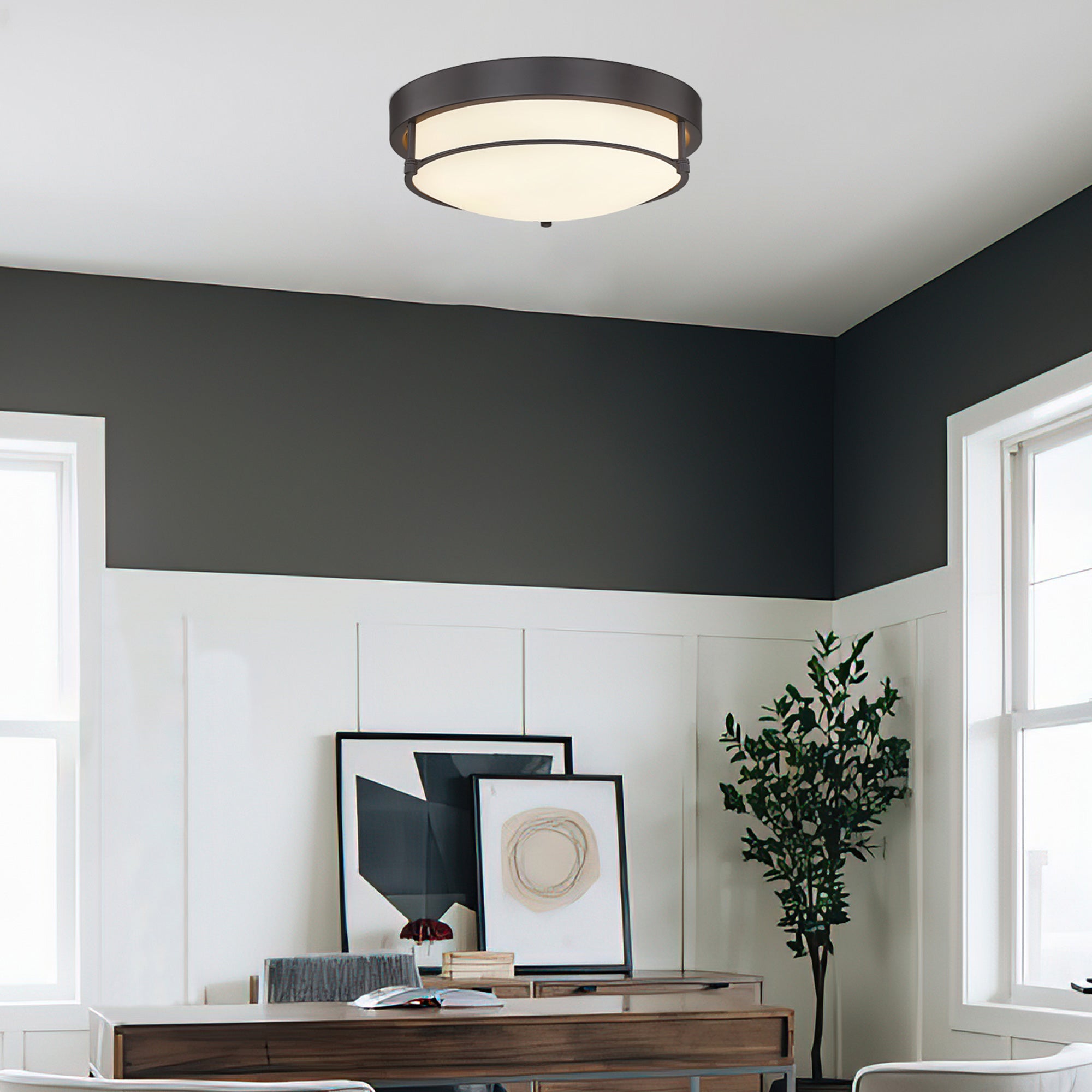 Modern Flush Mount Light Fixture with Oil-rubbed Bronze Finish - 12 inch 2-Light Ceiling Light - USAG00247