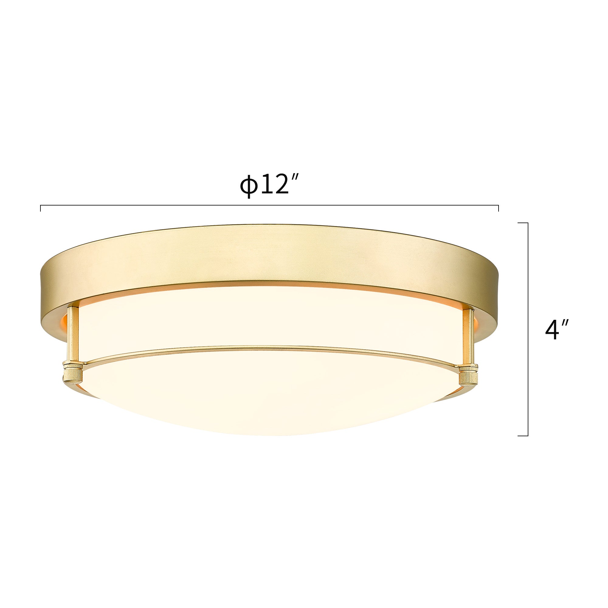 Modern Flush Mount Light Fixture with Brass Gold Finish - 12 inch 2-Light Ceiling Light - USAG00248