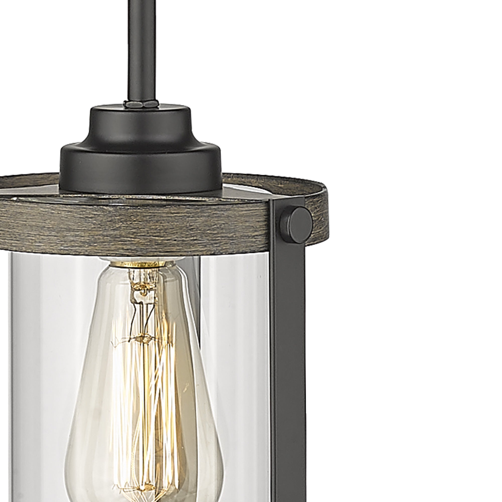 Industrial Mini Glass in Wood and Black Finish - 9 inch Pendant Lighting Adjustable Length - USAG00255