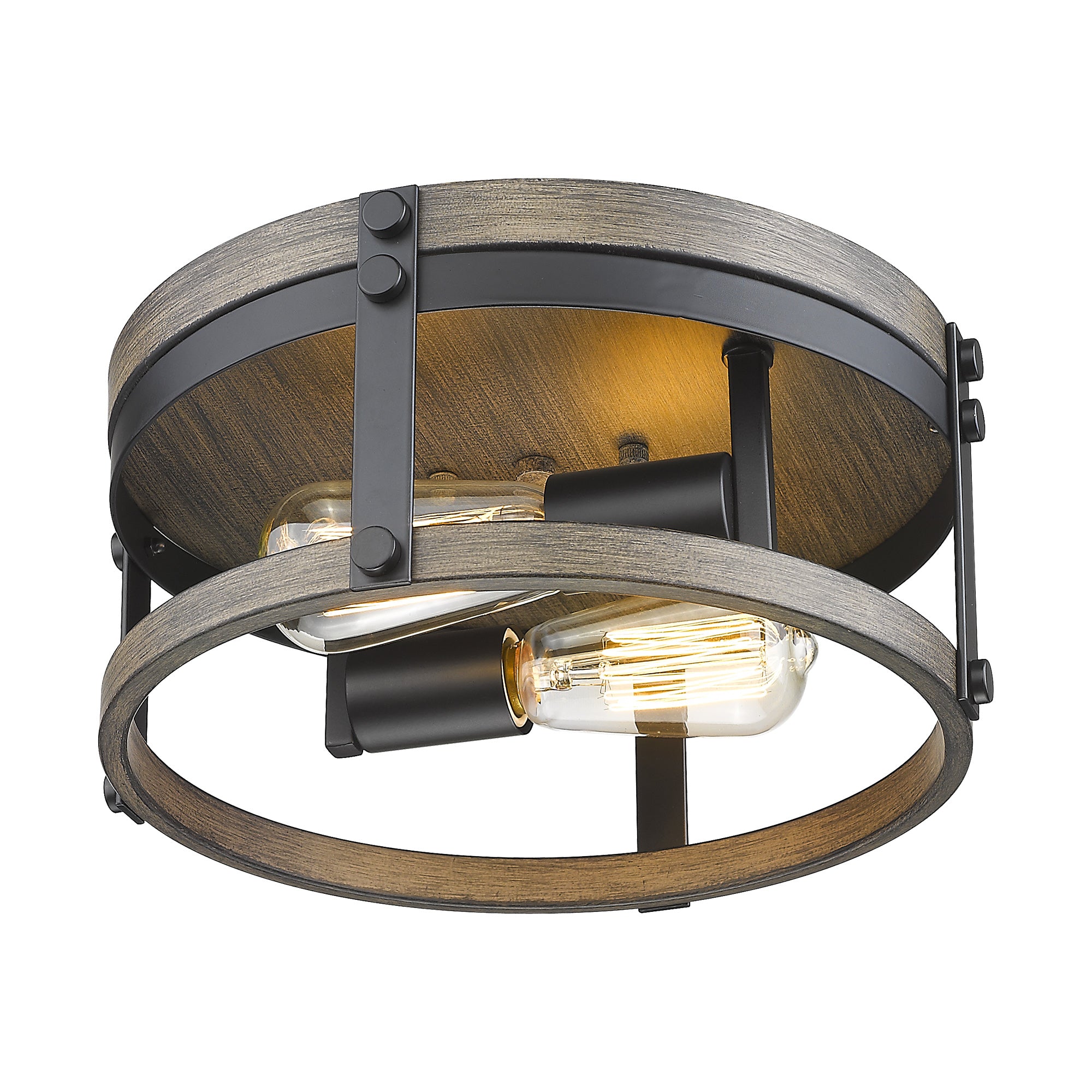 Flush Mount with Dark Wood Finish- 12 inch 2-Light Ceiling Light Hallway Light Fixtures - USAG00256