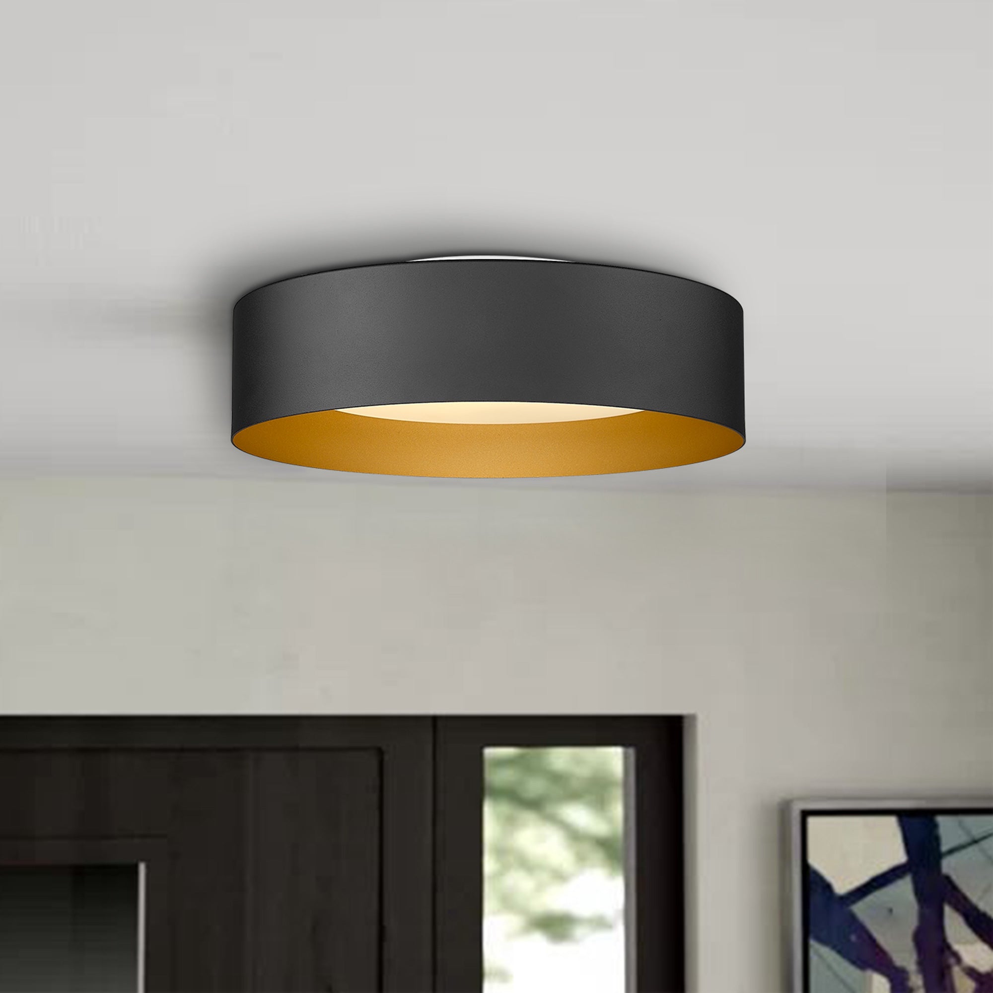 Black & Gold Glass & Metal - 14" LED Flush Mount Ceiling Light - USAG00257