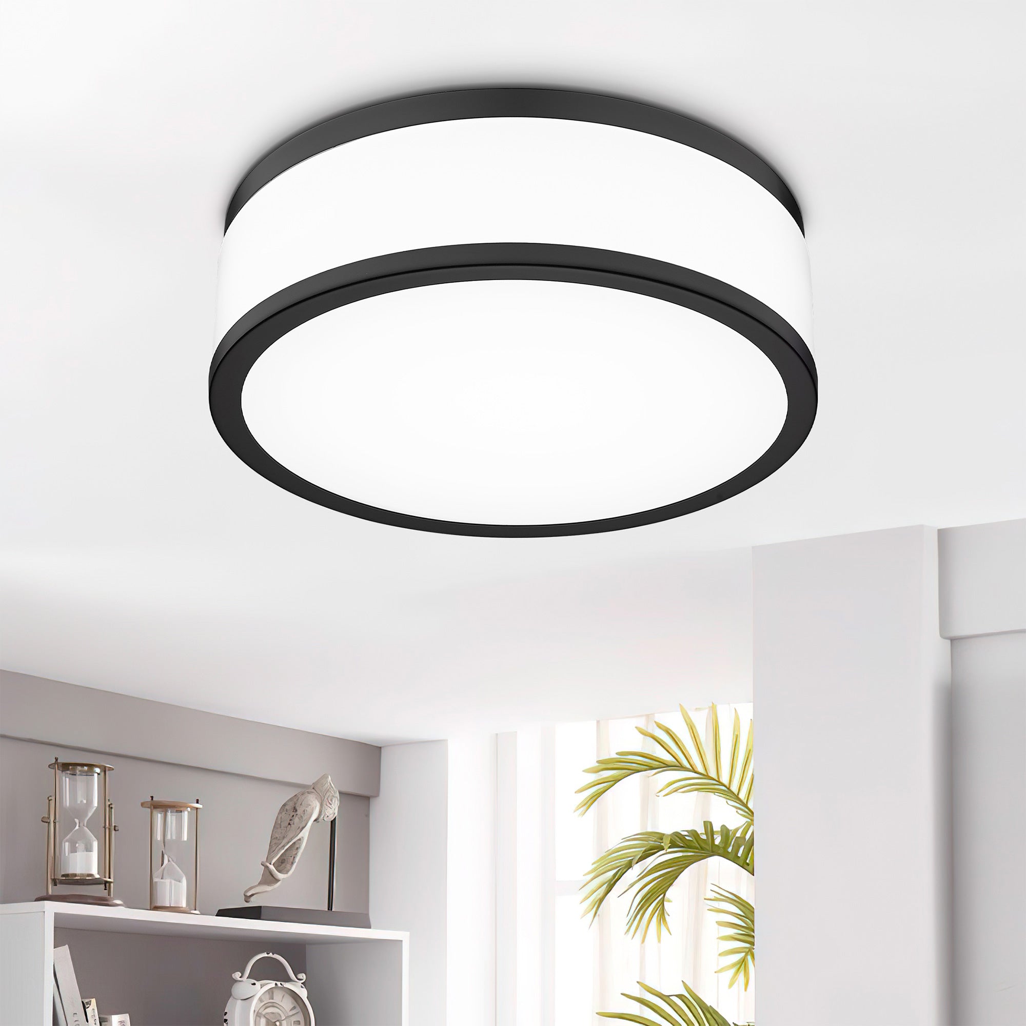 Matte Black Acrylic & Metal - LED Flush Mount Ceiling Light 15 inch, 25W Dimmable 3000K 4000K 5000K Matte Black Modern Round Ceiling Light Fixture