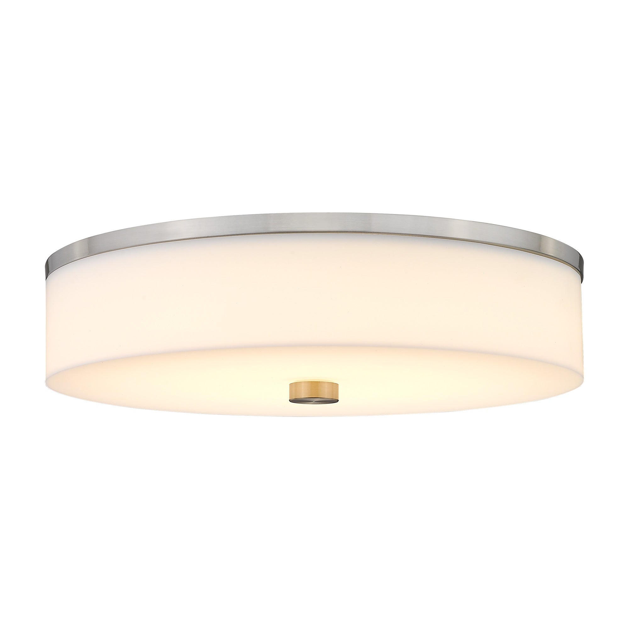 Brushed Nickel Acrylic & Metal - 16 Inch Modern Flush Mount Ceiling Light Large Light Fixtures Ceiling in Brushed Nickel, 2- Light Flush Mount Light Fixture with Drum White Acrylic Shade - USAG00259