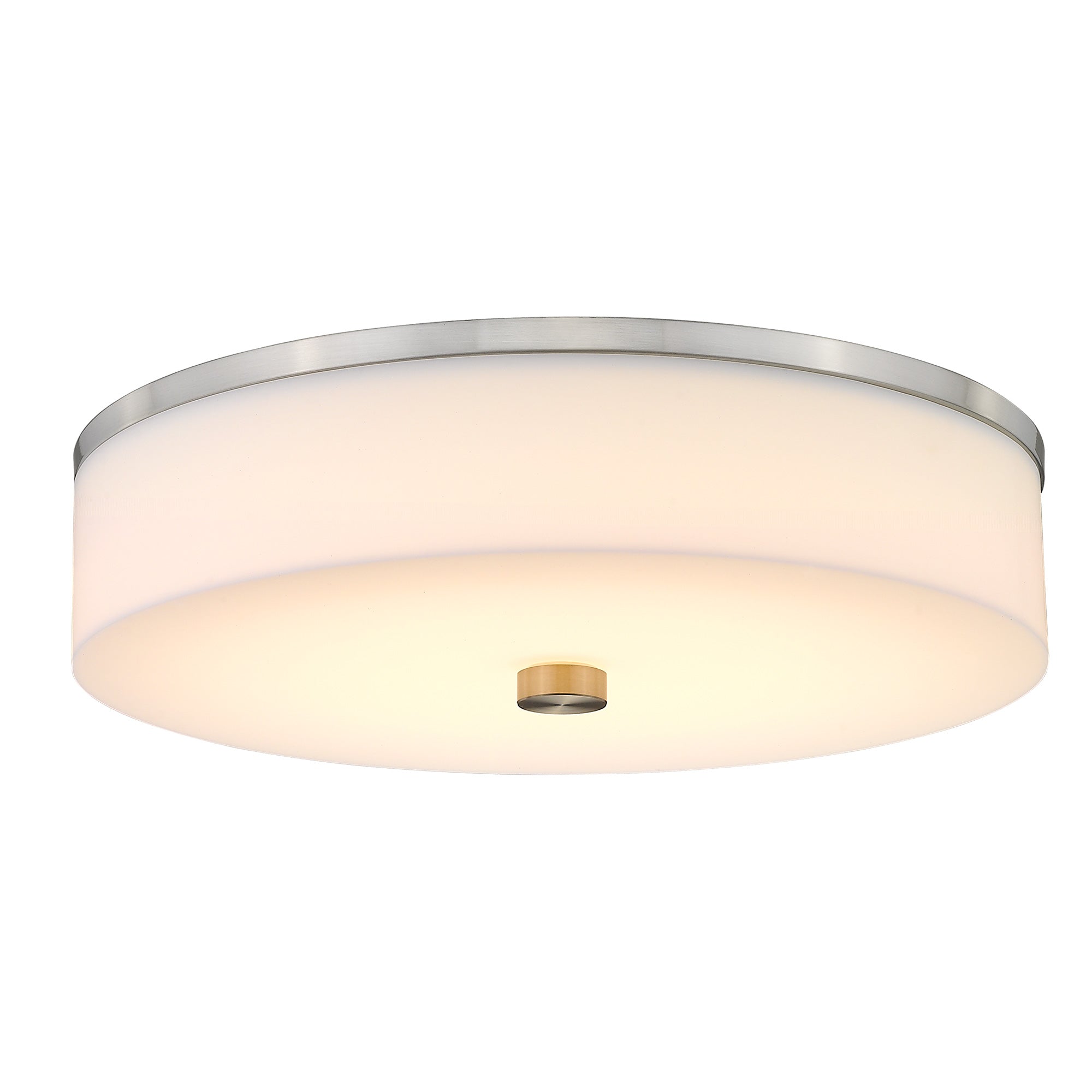 Brushed Nickel Acrylic & Metal - 16 Inch Modern Flush Mount Ceiling Light Large Light Fixtures Ceiling in Brushed Nickel, 2- Light Flush Mount Light Fixture with Drum White Acrylic Shade - USAG00259