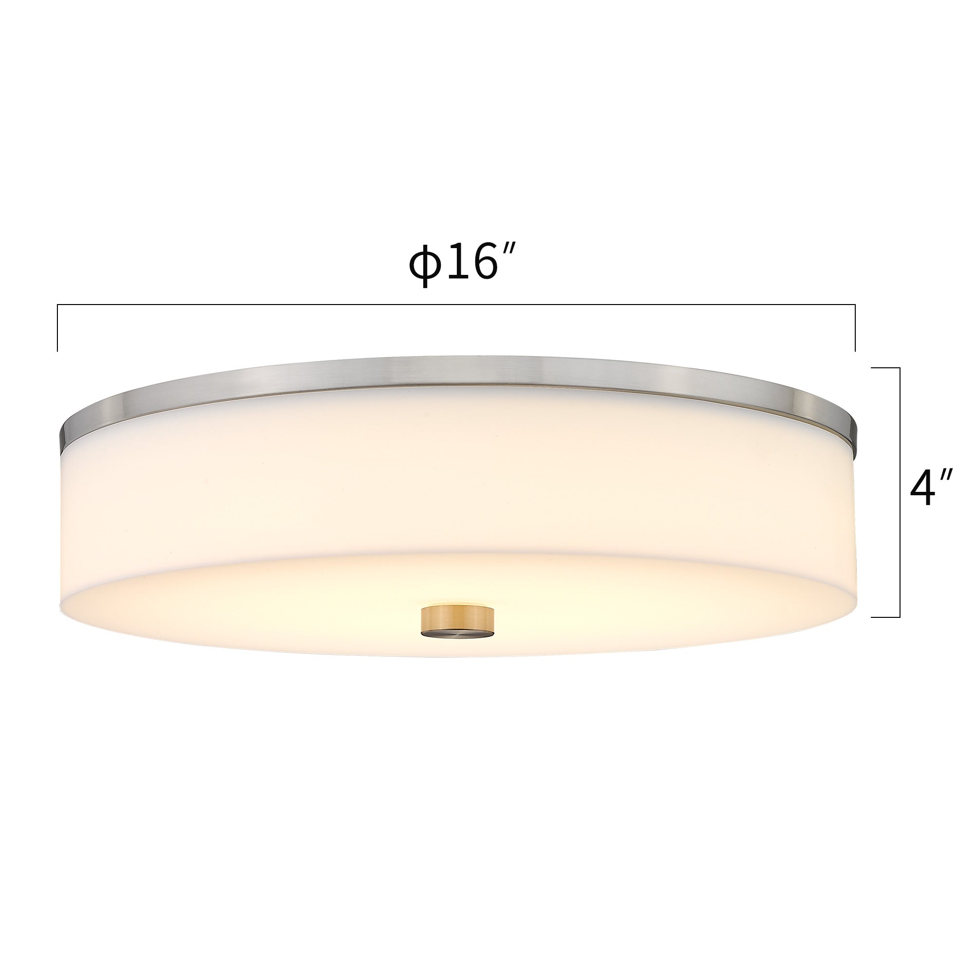 Brushed Nickel Acrylic & Metal - 16 Inch Modern Flush Mount Ceiling Light Large Light Fixtures Ceiling in Brushed Nickel, 2- Light Flush Mount Light Fixture with Drum White Acrylic Shade - USAG00259