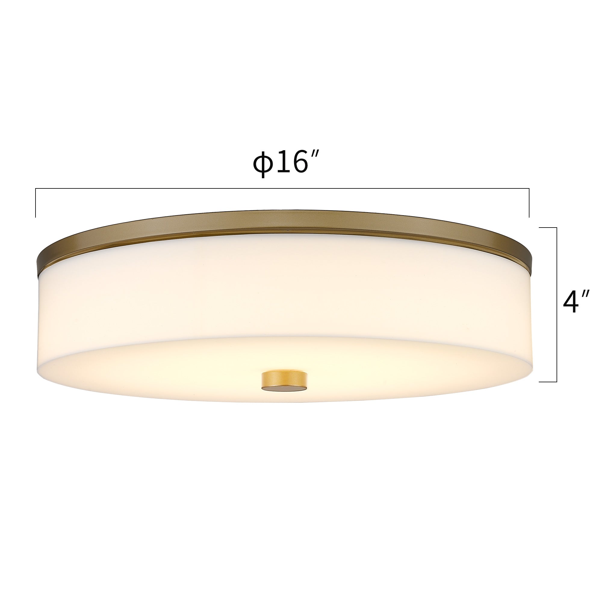 Aged Brass Acrylic & Metal - 16 Inch Modern Flush Mount Ceiling Light Large Light Fixtures Ceiling IN Aged Brass 2- Light Flush Mount Light Fixture with Drum White Acrylic Shade - USAG00260