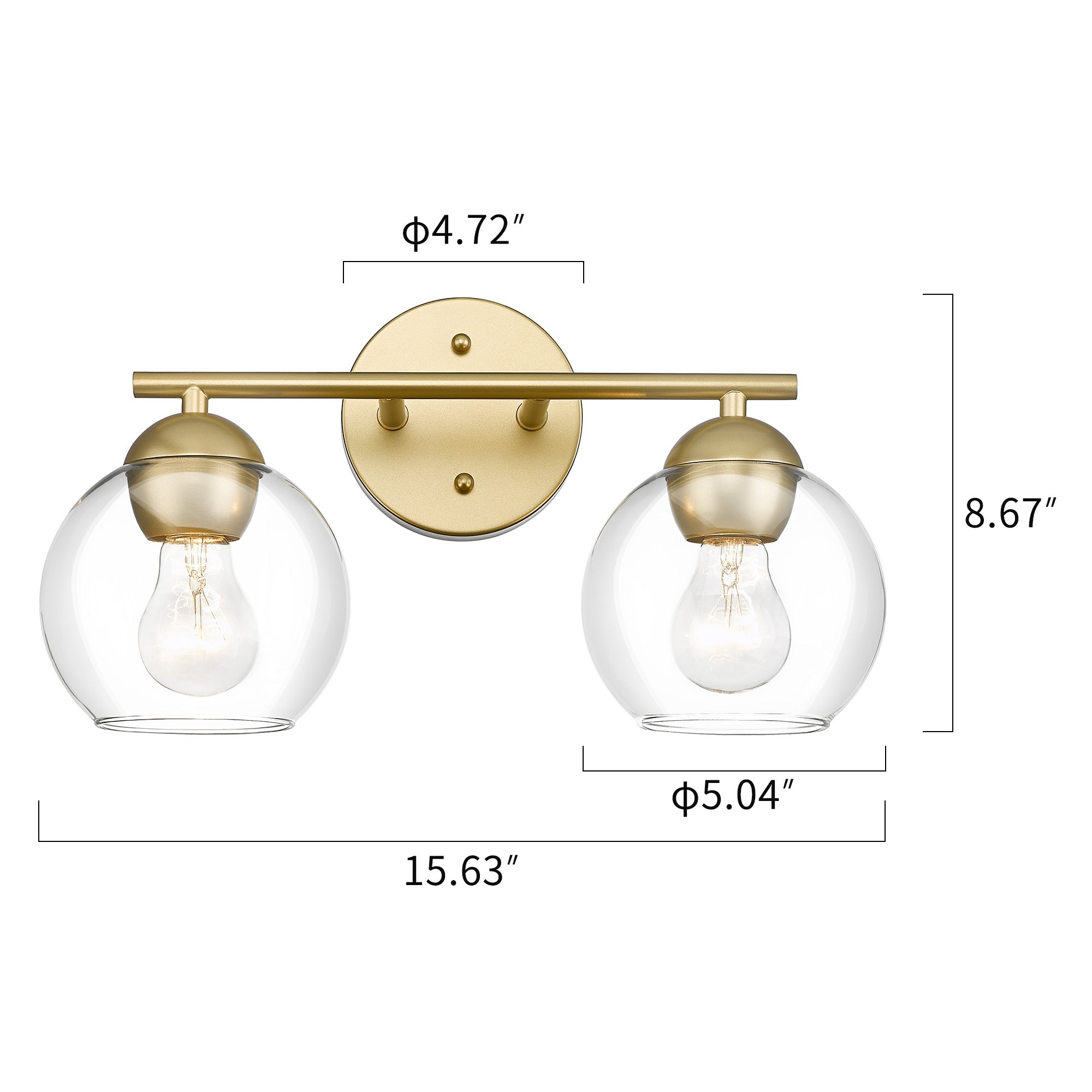 Gold Glass & Metal - 15.6'' 2-Light Gold Bathroom Light Fixtures Over Mirror - USAG00263