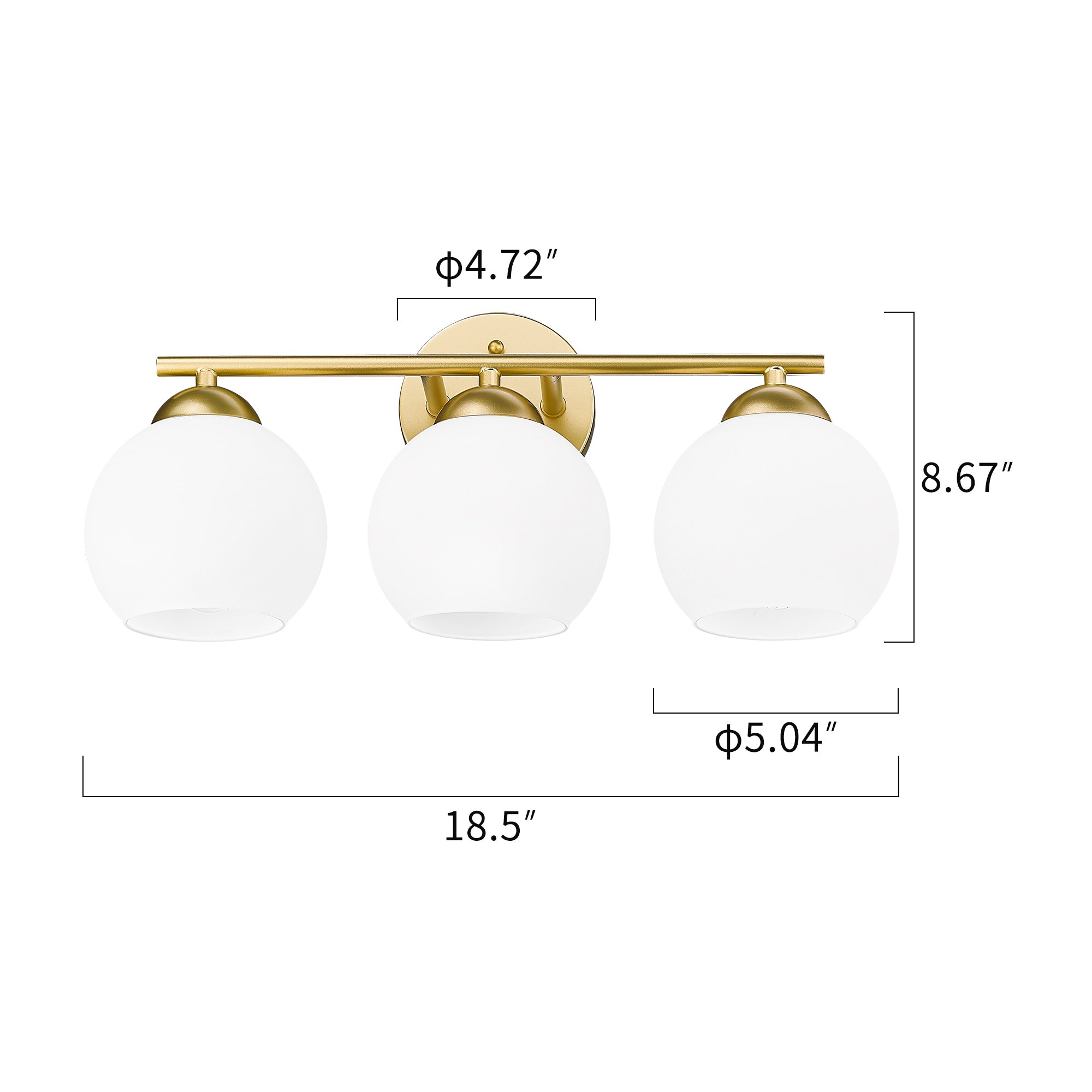 Gold Glass & Metal - 18.5'' 3-Lights Globe Vanity Light - USAG00265