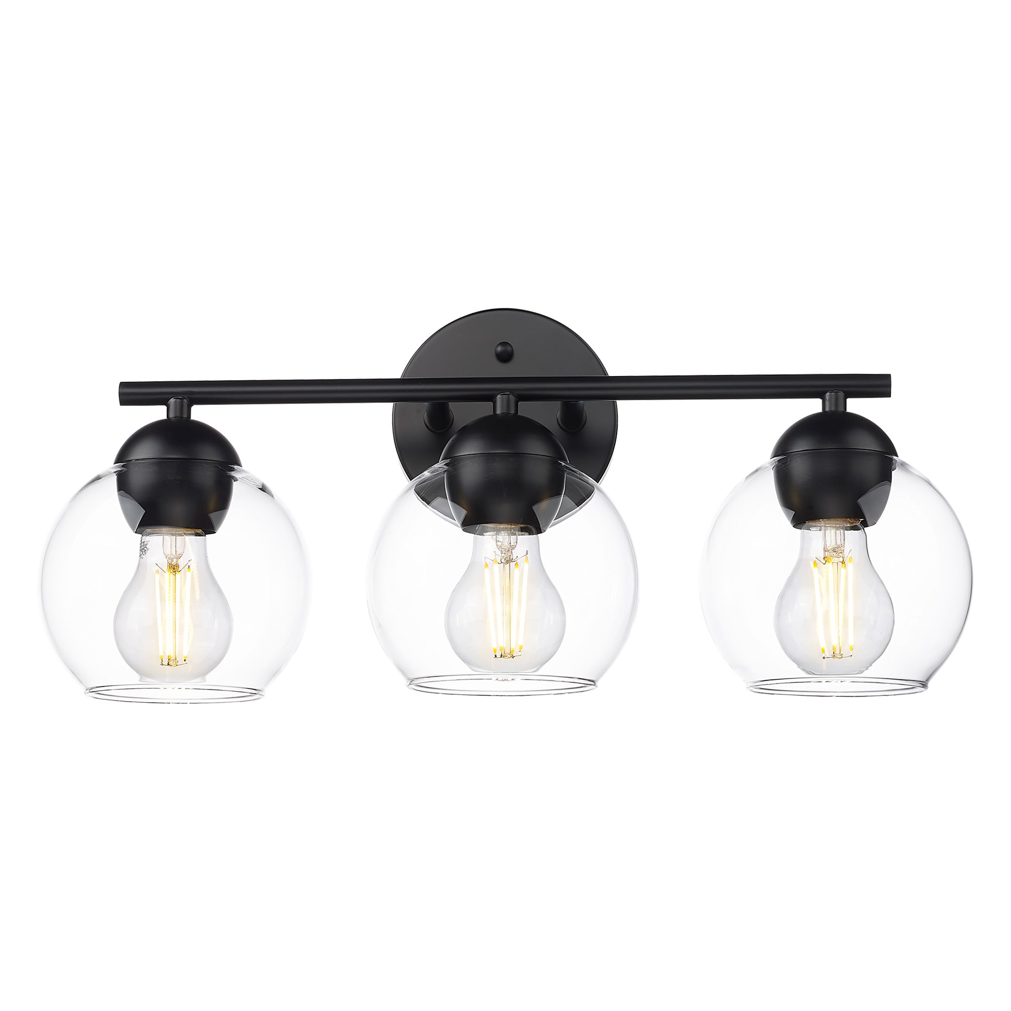 Matte Black Glass & Metal - 18.5'' 3-Lights Globe Vanity Light - USAG00266