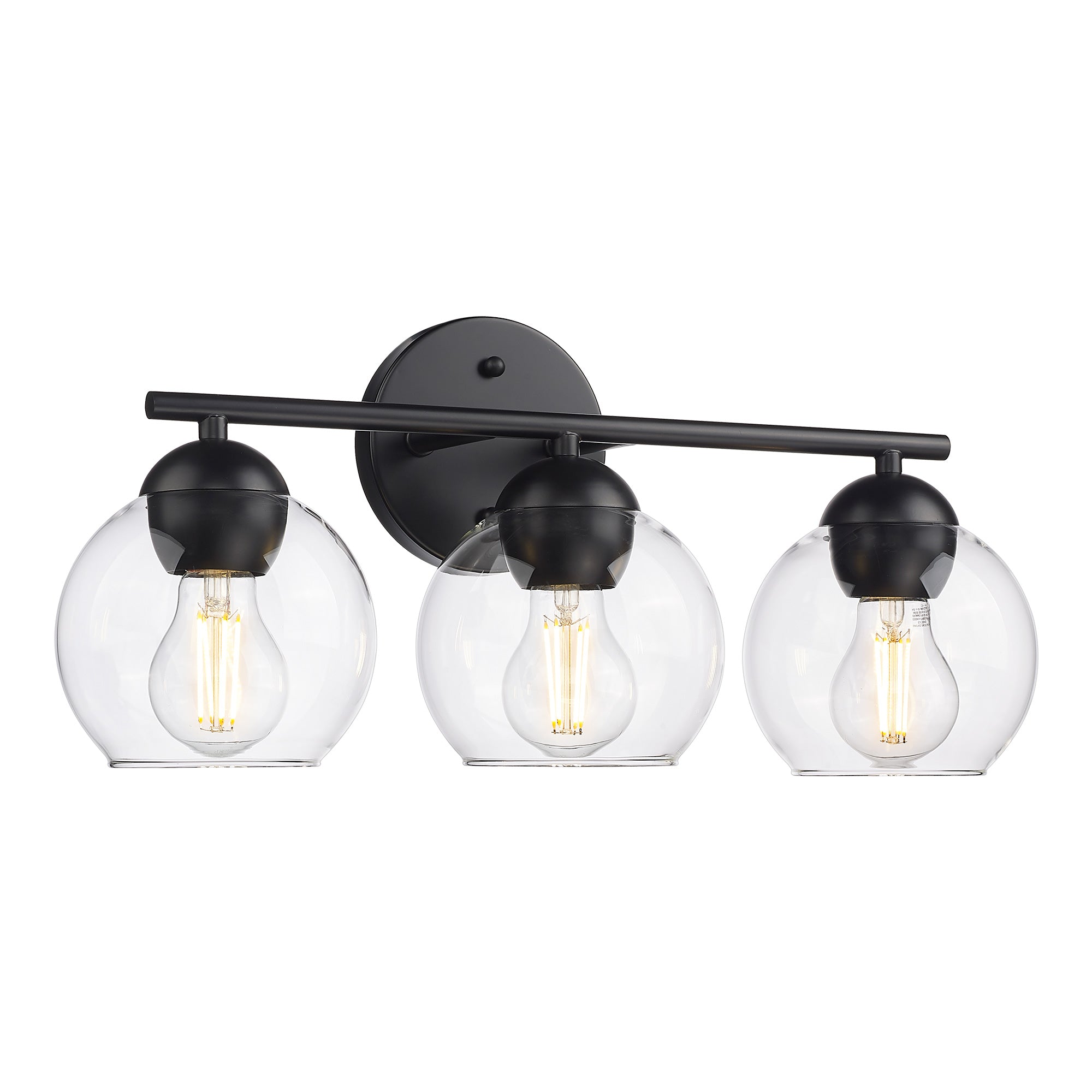 Matte Black Glass & Metal - 18.5'' 3-Lights Globe Vanity Light - USAG00266