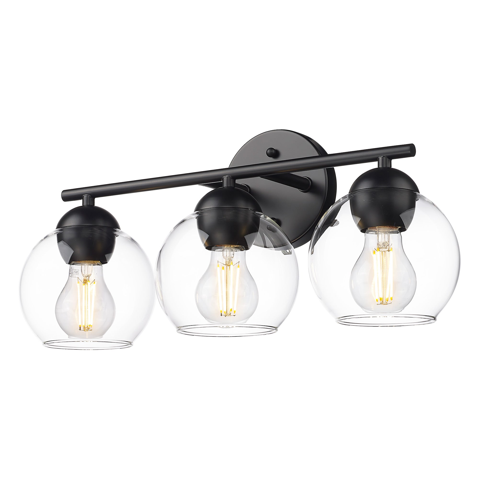 Matte Black Glass & Metal - 18.5'' 3-Lights Globe Vanity Light - USAG00266