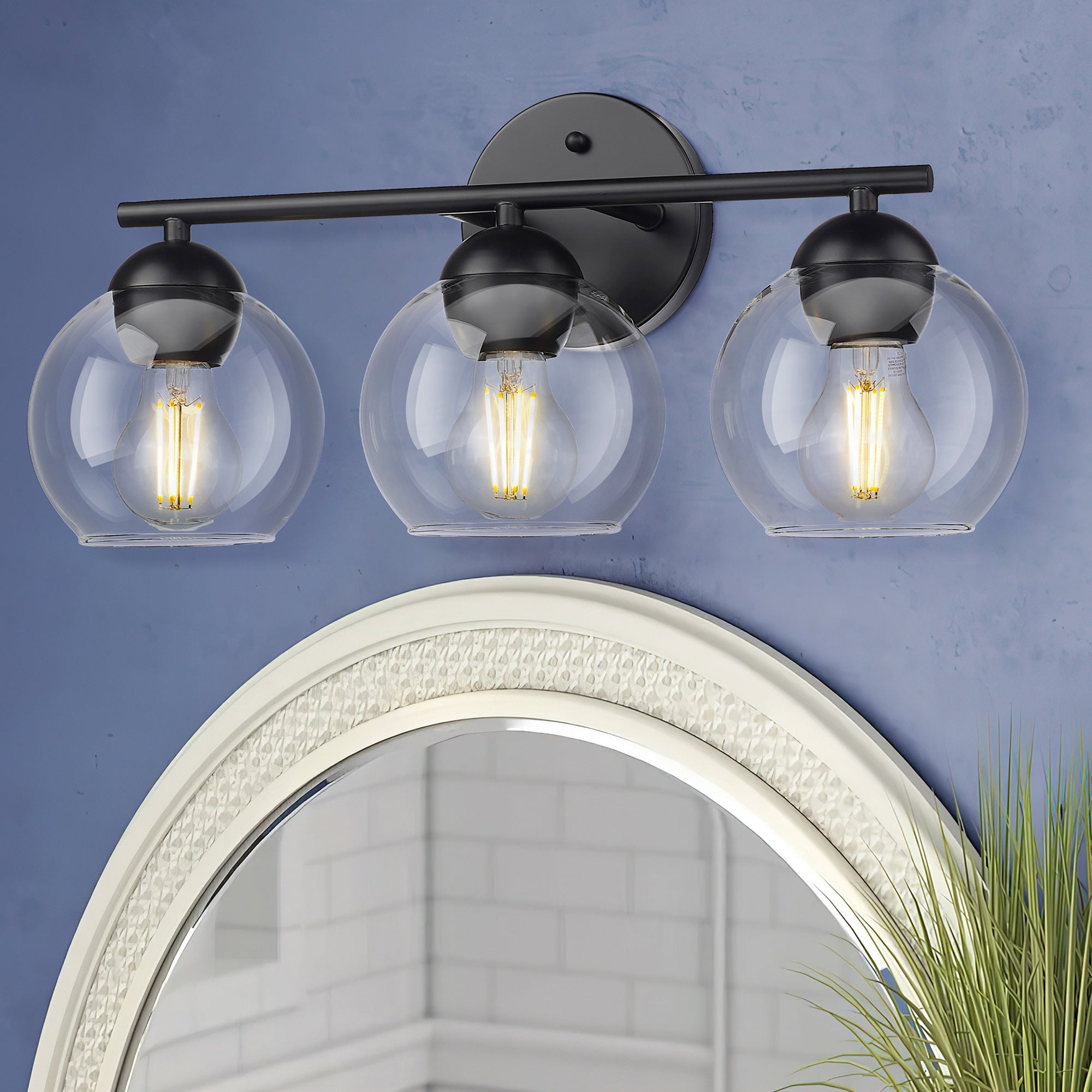 Matte Black Glass & Metal - 18.5'' 3-Lights Globe Vanity Light - USAG00266