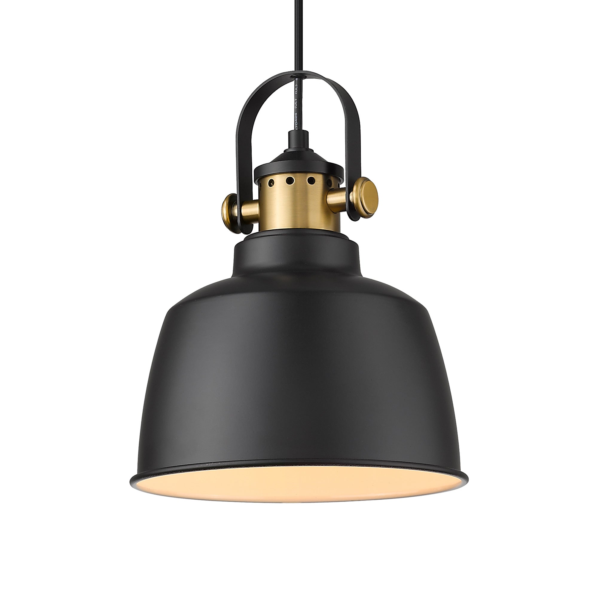 Matte Black Metal - 8.5'' Black and Gold Round Pendant Lights - USAG00268