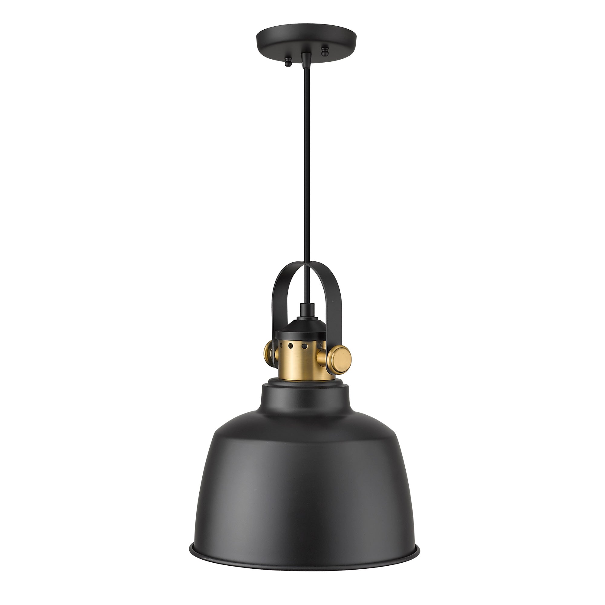 Matte Black Metal - 8.5'' Black and Gold Round Pendant Lights - USAG00268