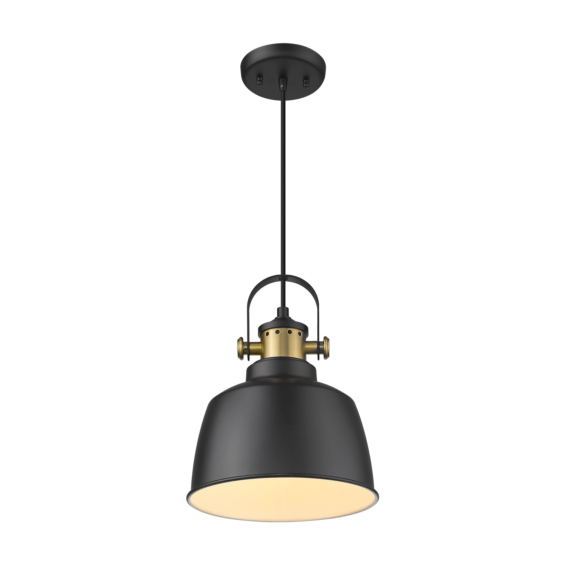 Matte Black Metal - 8.5'' Black and Gold Round Pendant Lights - USAG00268