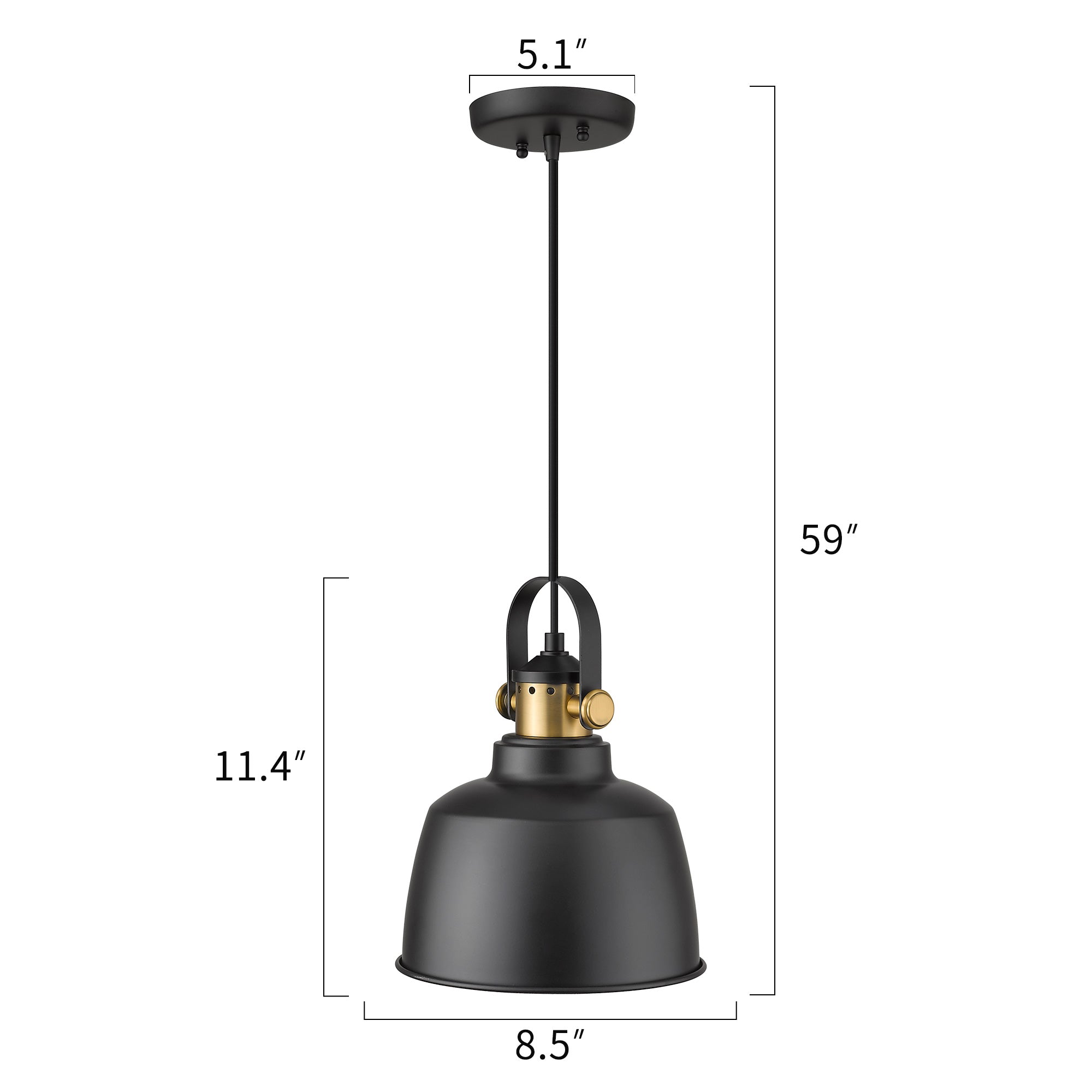 Matte Black Metal - 8.5'' Black and Gold Round Pendant Lights - USAG00268