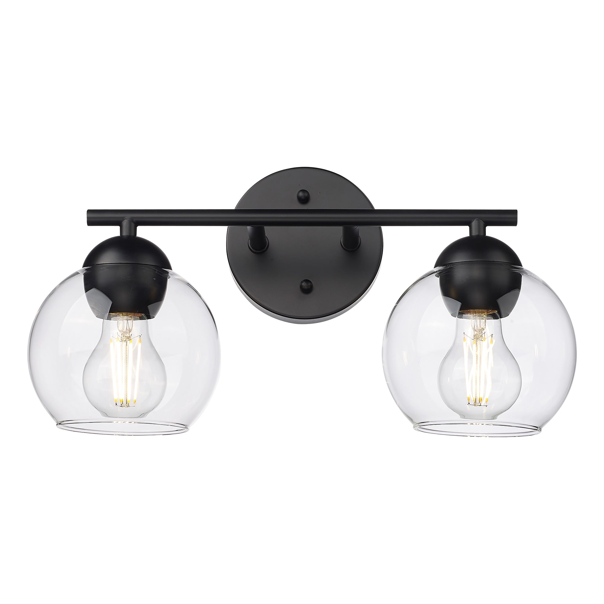 Matte Black Glass & Metal - 15.6'' 2-Light Gold Bathroom Light Fixtures Over Mirror - USAG00269