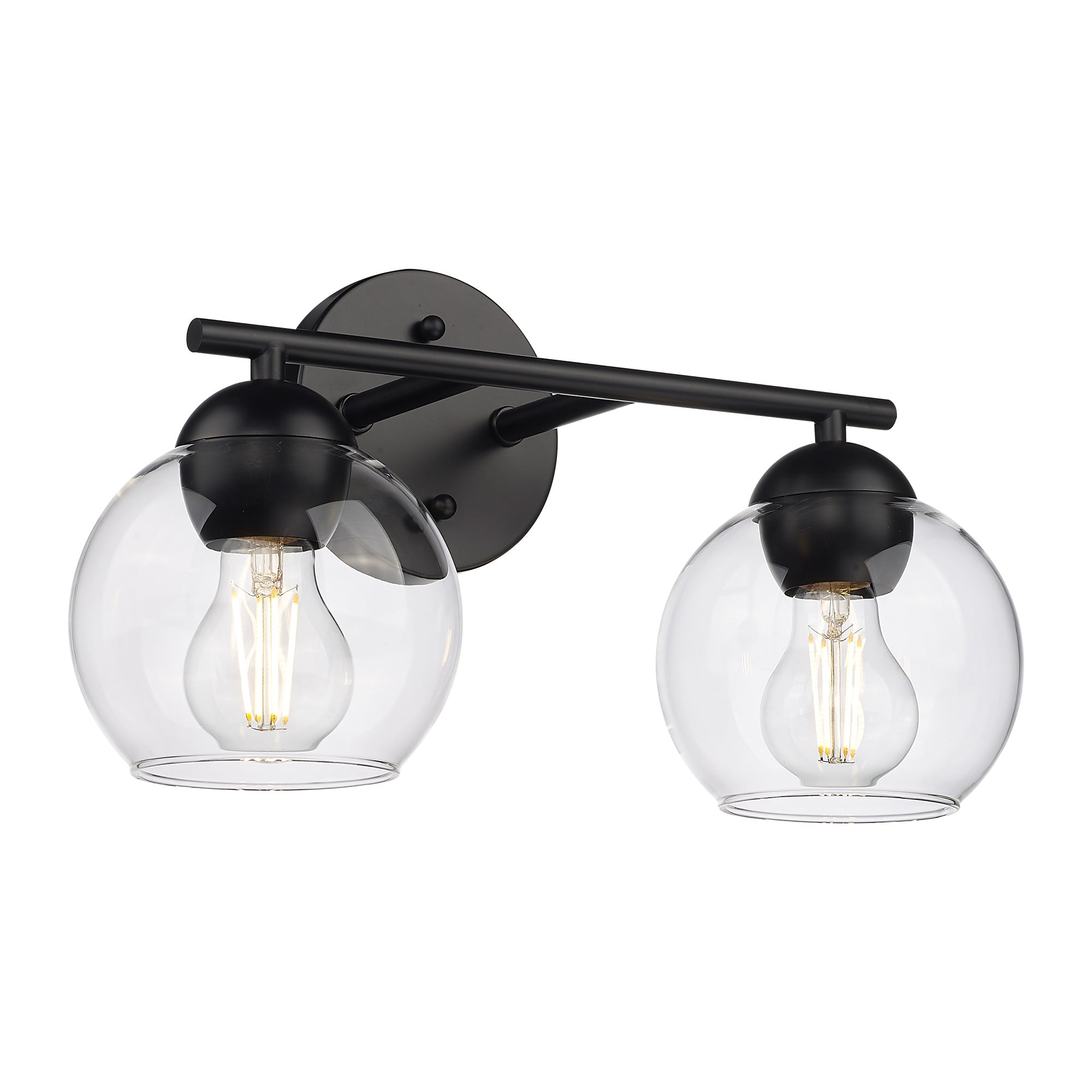 Matte Black Glass & Metal - 15.6'' 2-Light Gold Bathroom Light Fixtures Over Mirror - USAG00269