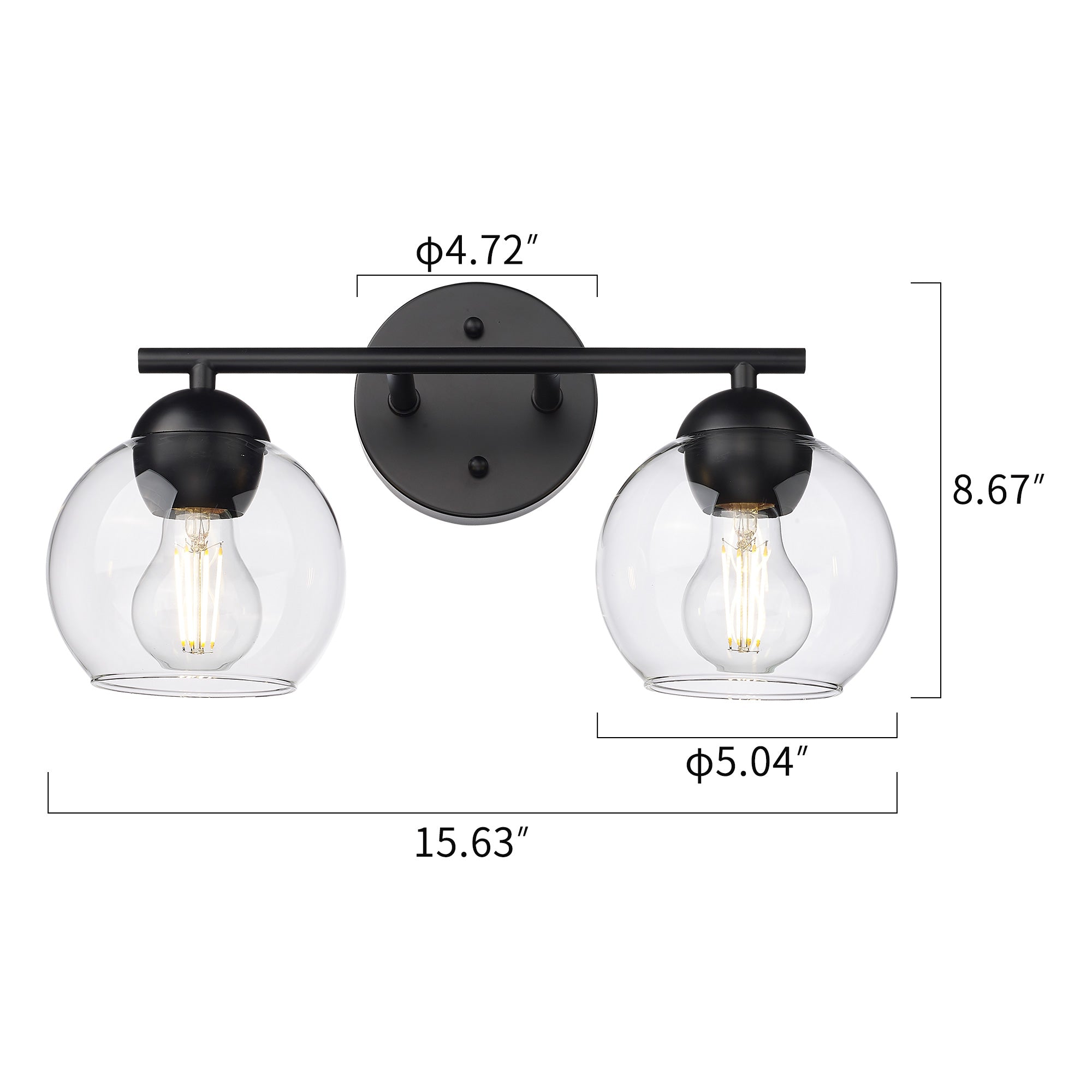 Matte Black Glass & Metal - 15.6'' 2-Light Gold Bathroom Light Fixtures Over Mirror - USAG00269