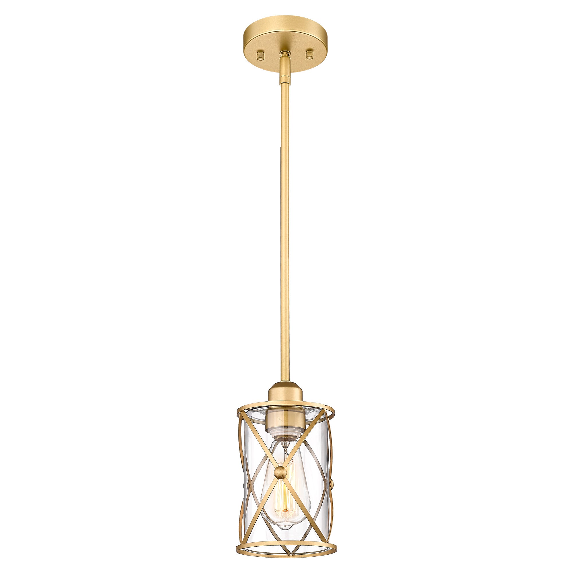 2 Pack Gold Finish with Clear Glass Fixtures for Kitchen Island - 7 inch Pendant Light with Adjustable Length - USAG00270