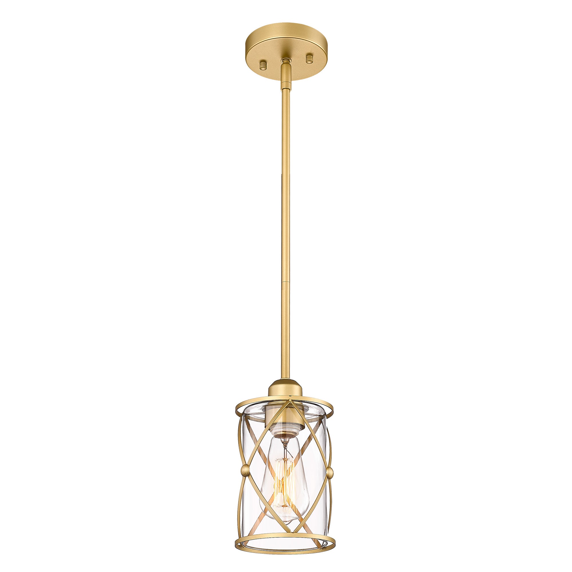 2 Pack Gold Finish with Clear Glass Fixtures for Kitchen Island - 7 inch Pendant Light with Adjustable Length - USAG00270