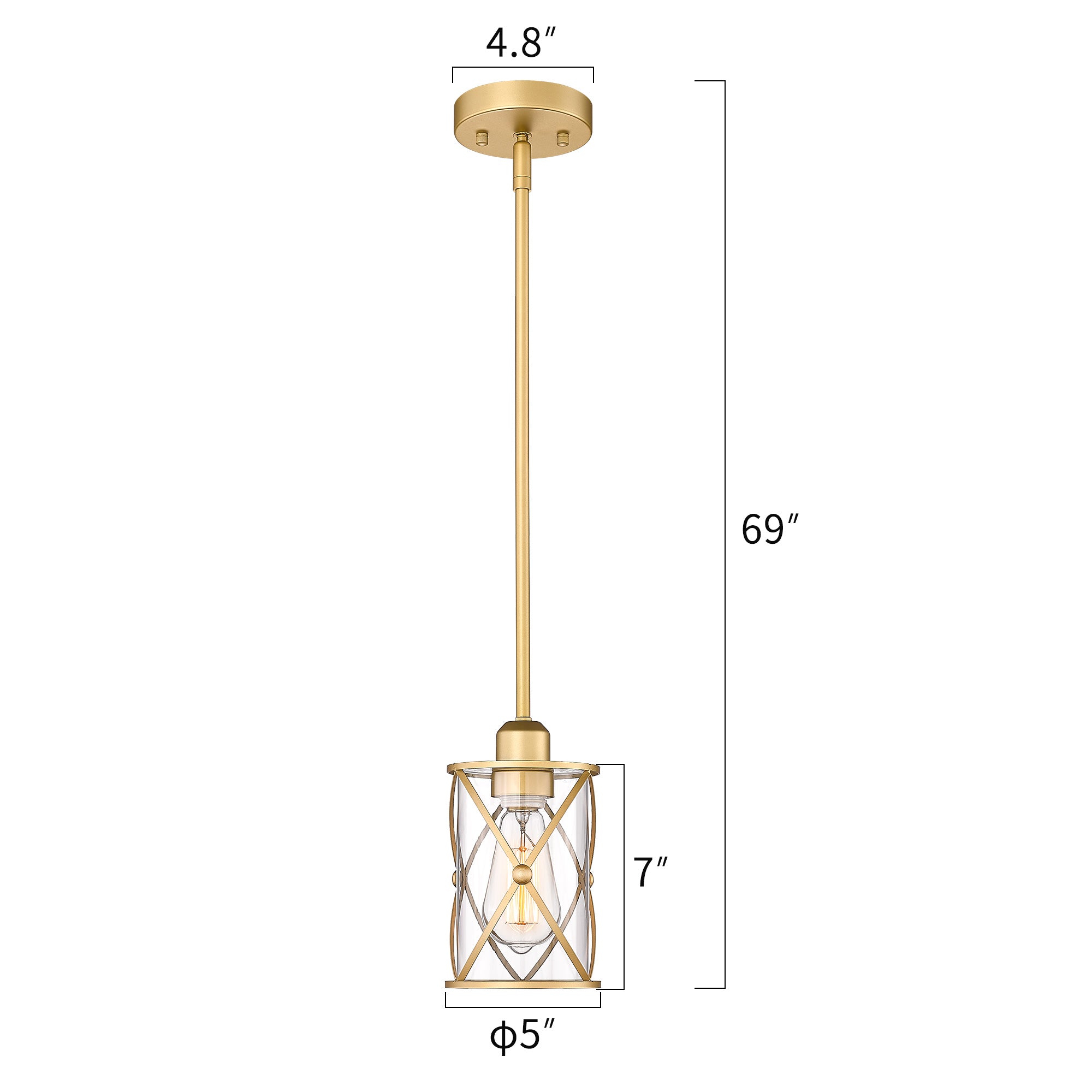 2 Pack Gold Finish with Clear Glass Fixtures for Kitchen Island - 7 inch Pendant Light with Adjustable Length - USAG00270