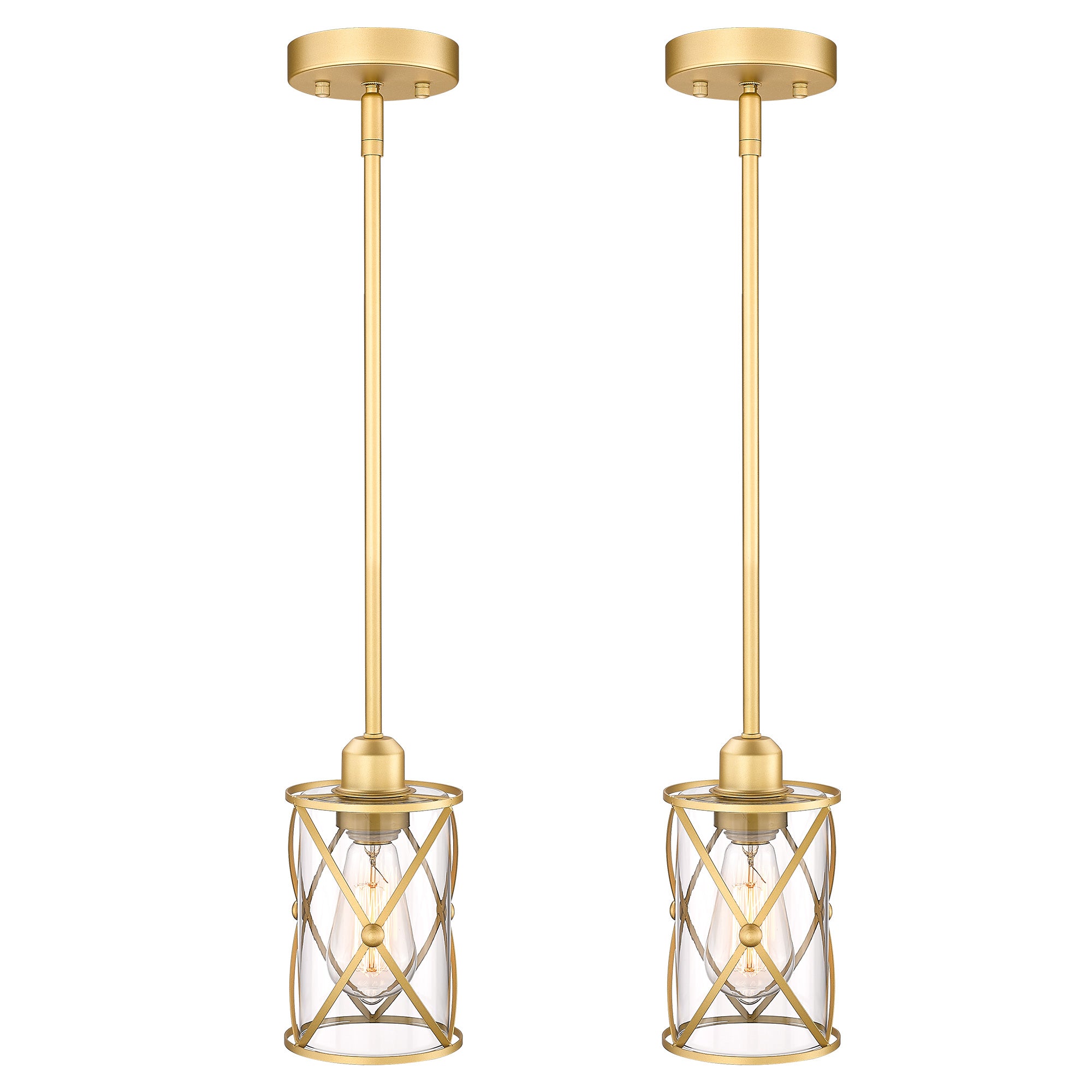 2 Pack Gold Finish with Clear Glass Fixtures for Kitchen Island - 7 inch Pendant Light with Adjustable Length - USAG00270