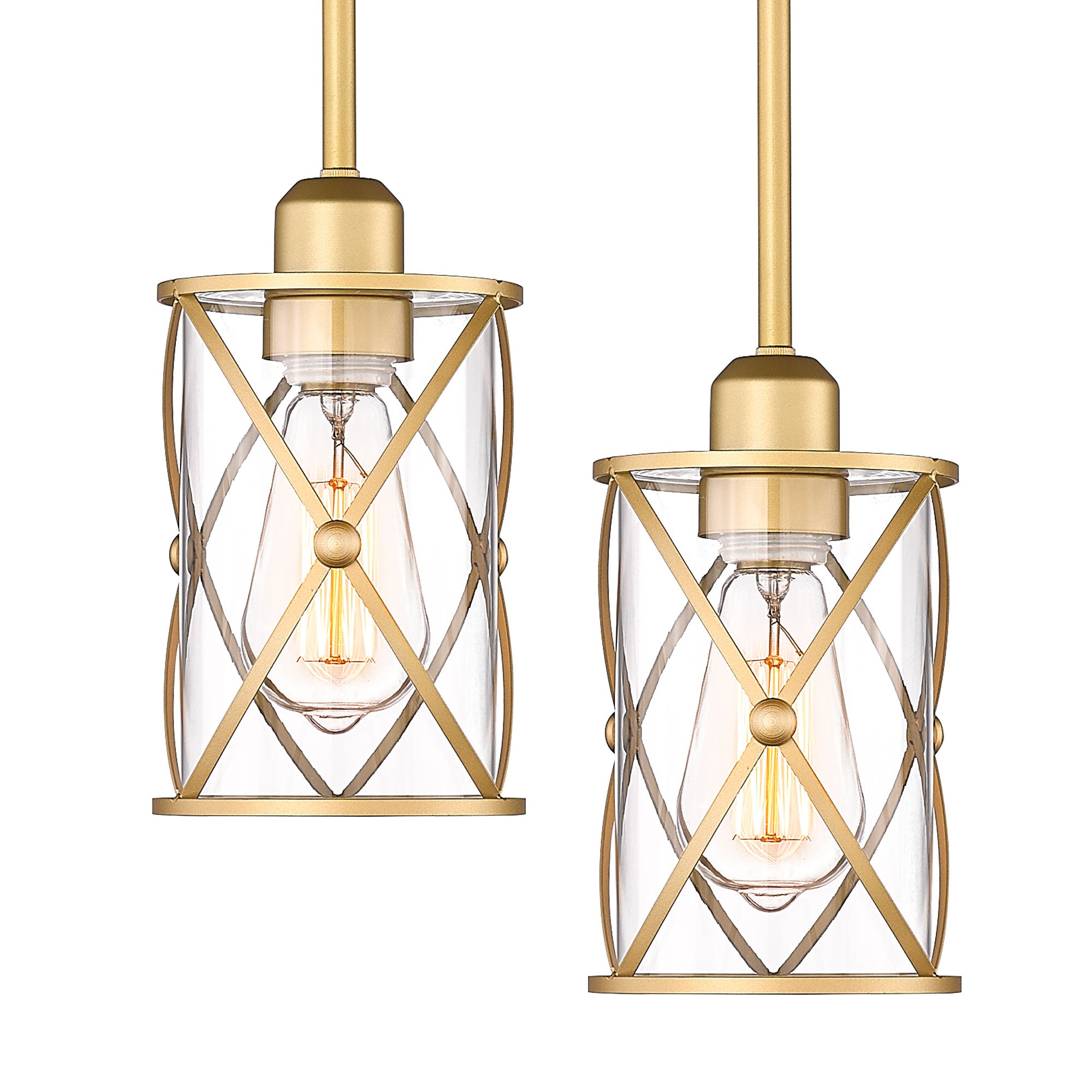 2 Pack Gold Finish with Clear Glass Fixtures for Kitchen Island - 7 inch Pendant Light with Adjustable Length - USAG00270