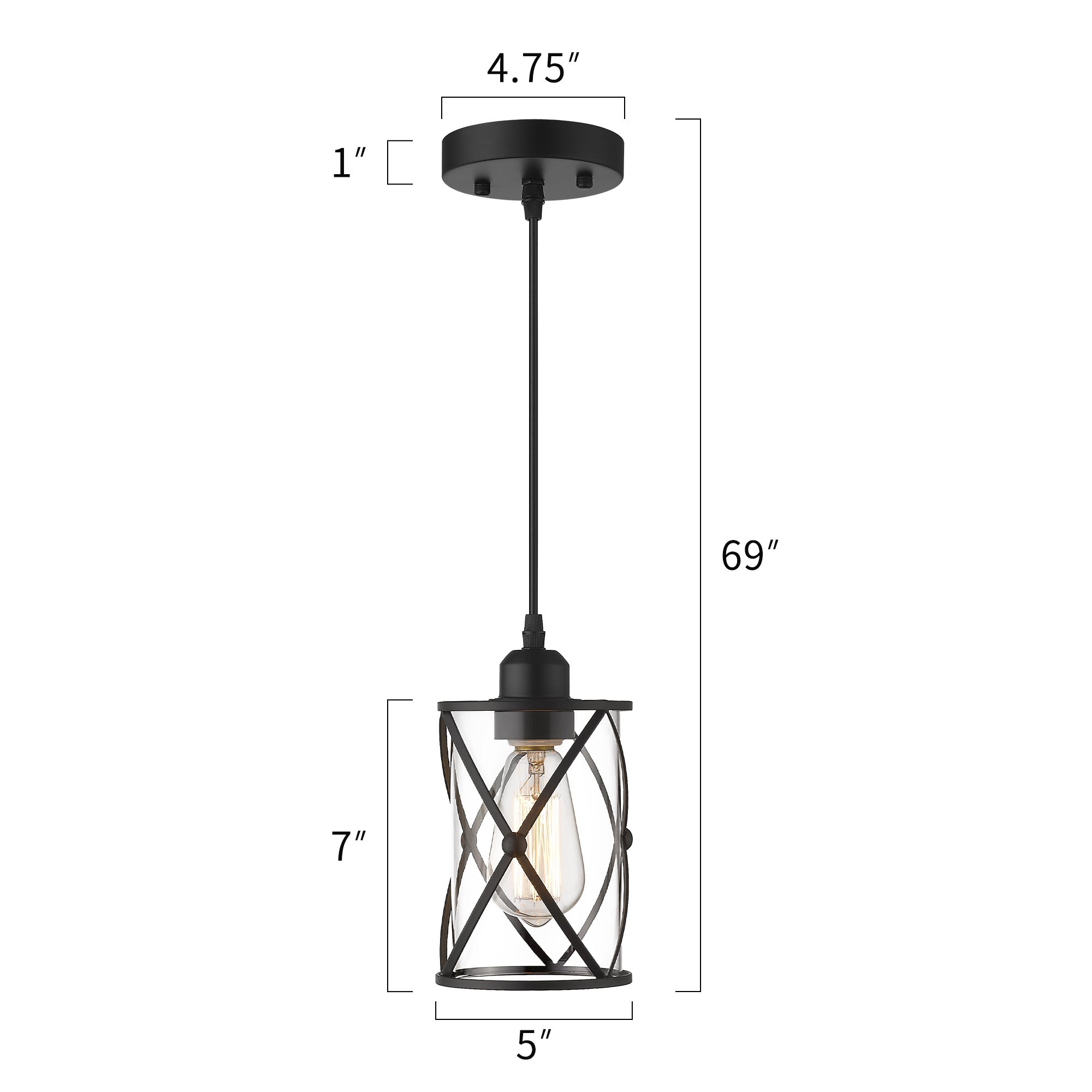 2 Pack Black Finish with Clear Glass Fixtures for Kitchen Island - 7 inch Pendant Light with Adjustable Length - USAG00271