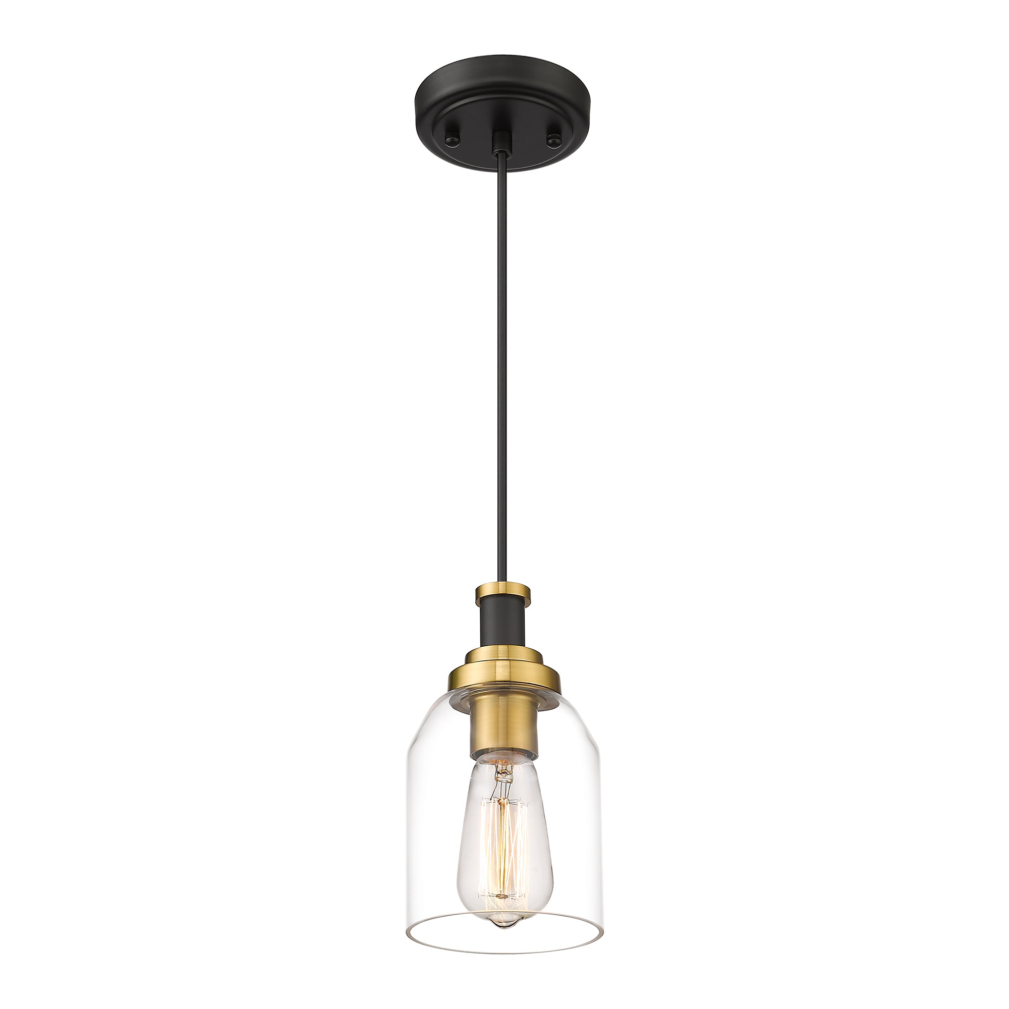 Matte Black & Gold Glass & Metal - 4.7'' 1-Light  Modern Gold Pendant Light - USAG00273