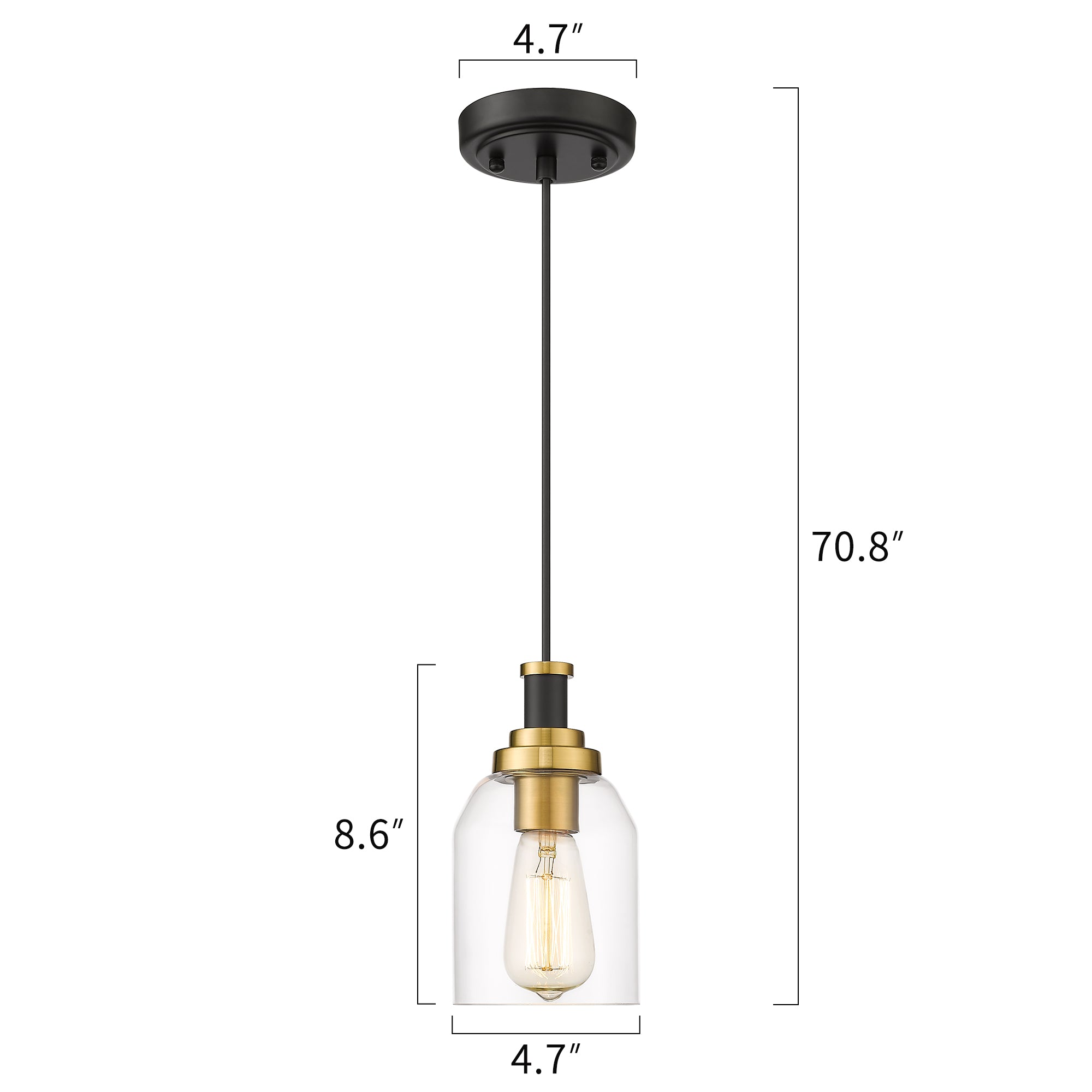 Matte Black & Gold Glass & Metal - 4.7'' 1-Light  Modern Gold Pendant Light - USAG00273