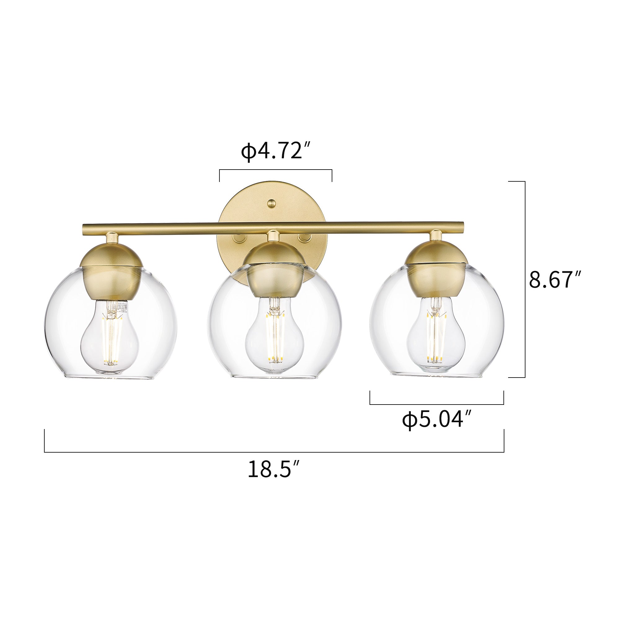 Gold Glass & Metal - 18.5'' 3-Lights Globe Vanity Light - USAG00277