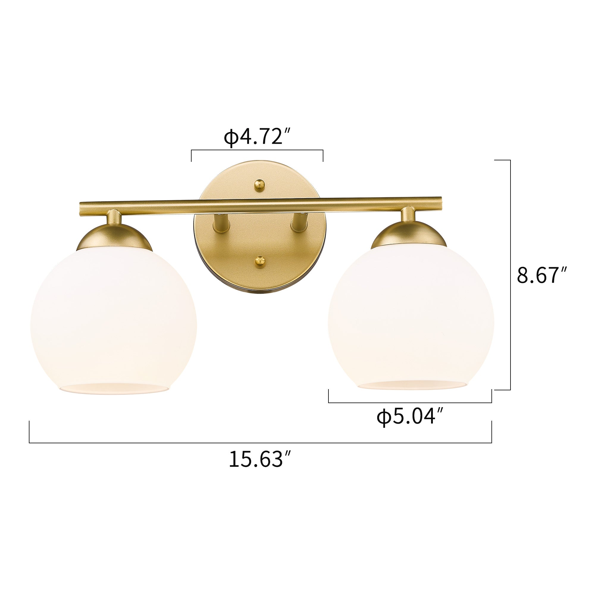 Gold Glass & Metal - 15.6'' 2-Light Gold Bathroom Light Fixtures Over Mirror - USAG00278