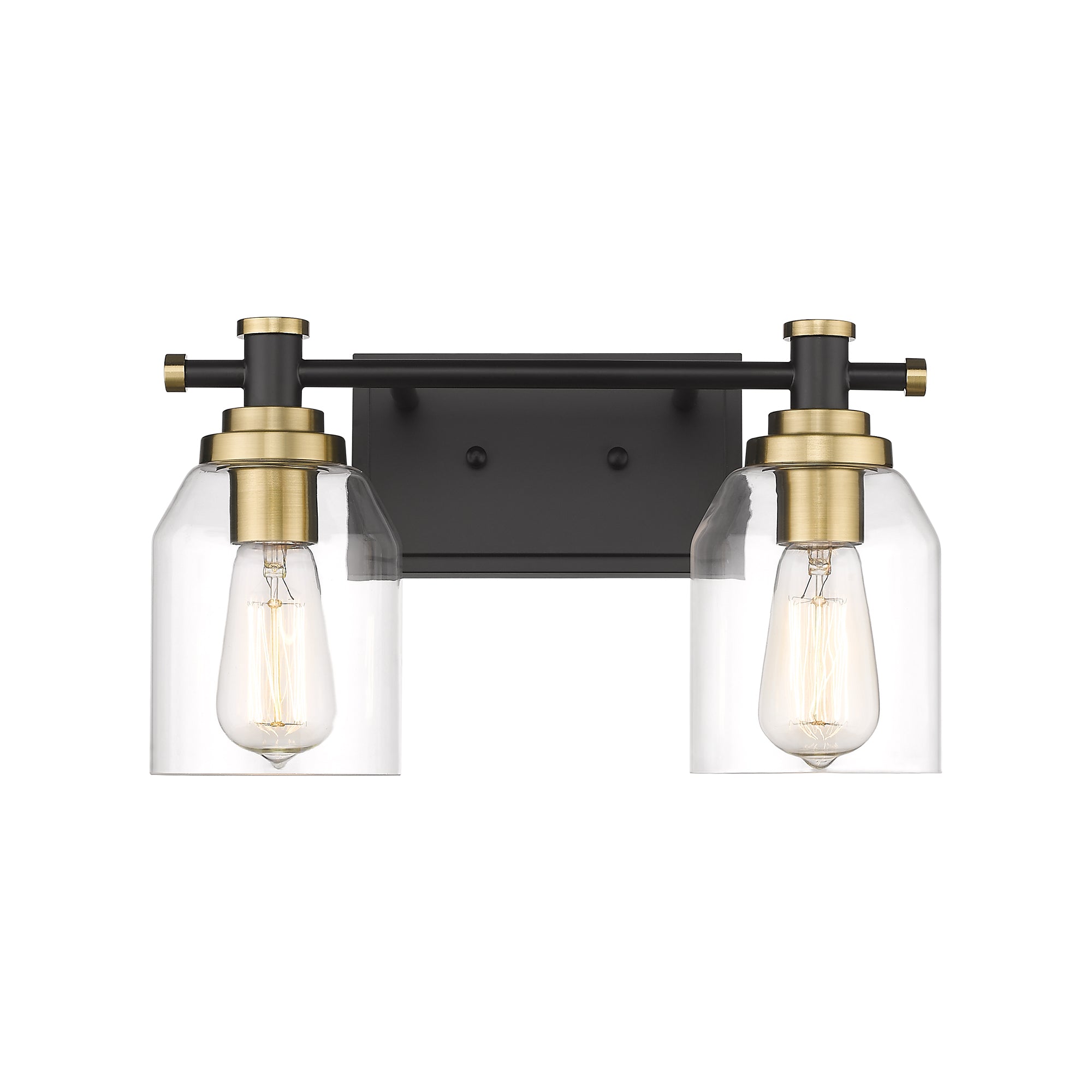 Matte Black & Gold Glass & Metal - 15'' 2-Light Bathroom Vanity Light - USAG00279