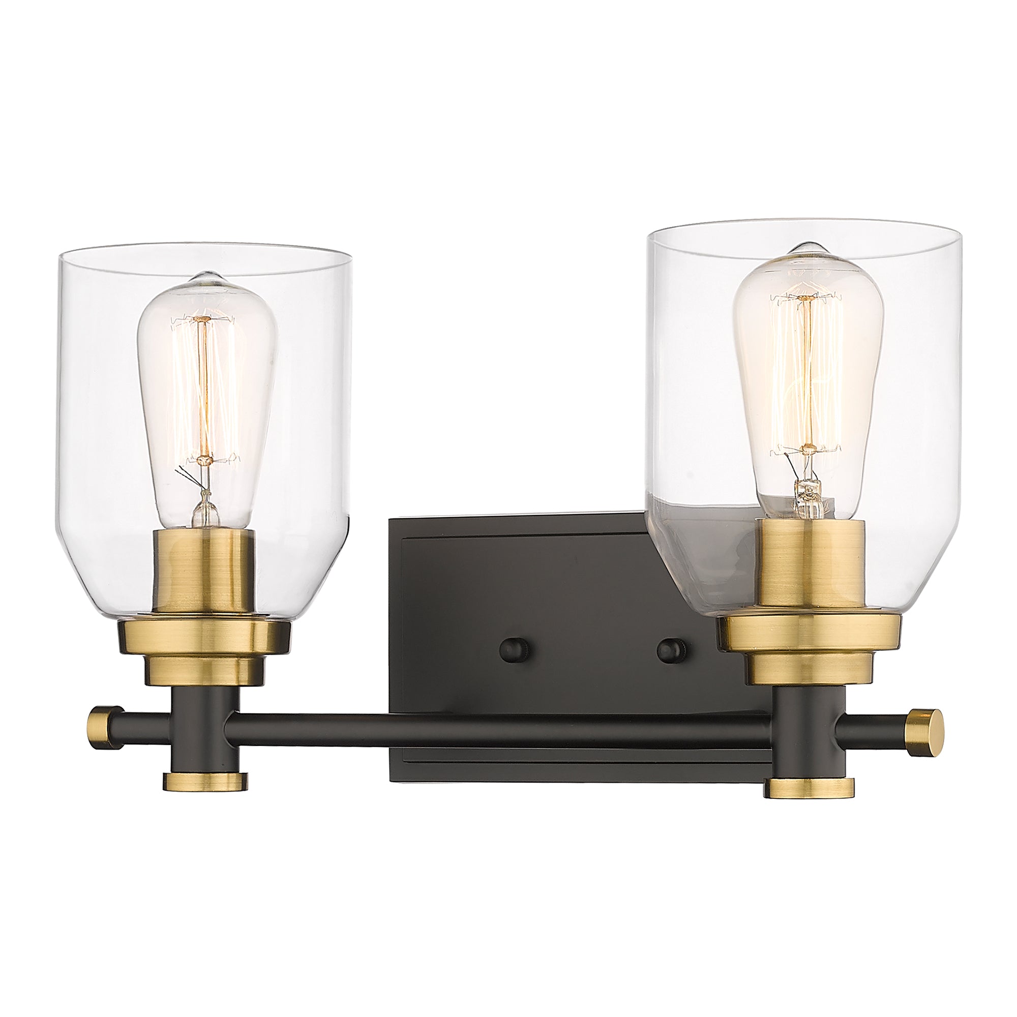 Matte Black & Gold Glass & Metal - 15'' 2-Light Bathroom Vanity Light - USAG00279