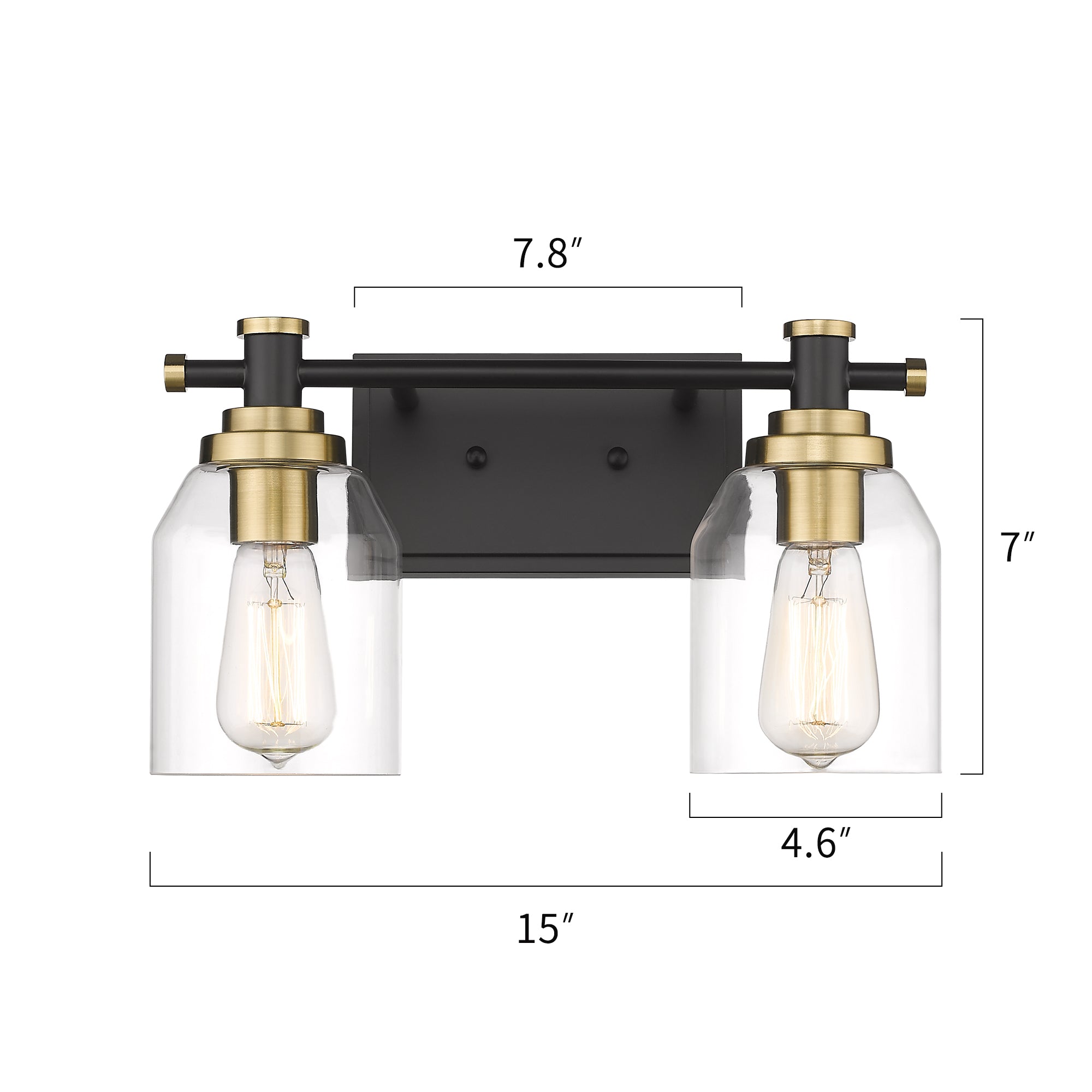 Matte Black & Gold Glass & Metal - 15'' 2-Light Bathroom Vanity Light - USAG00279