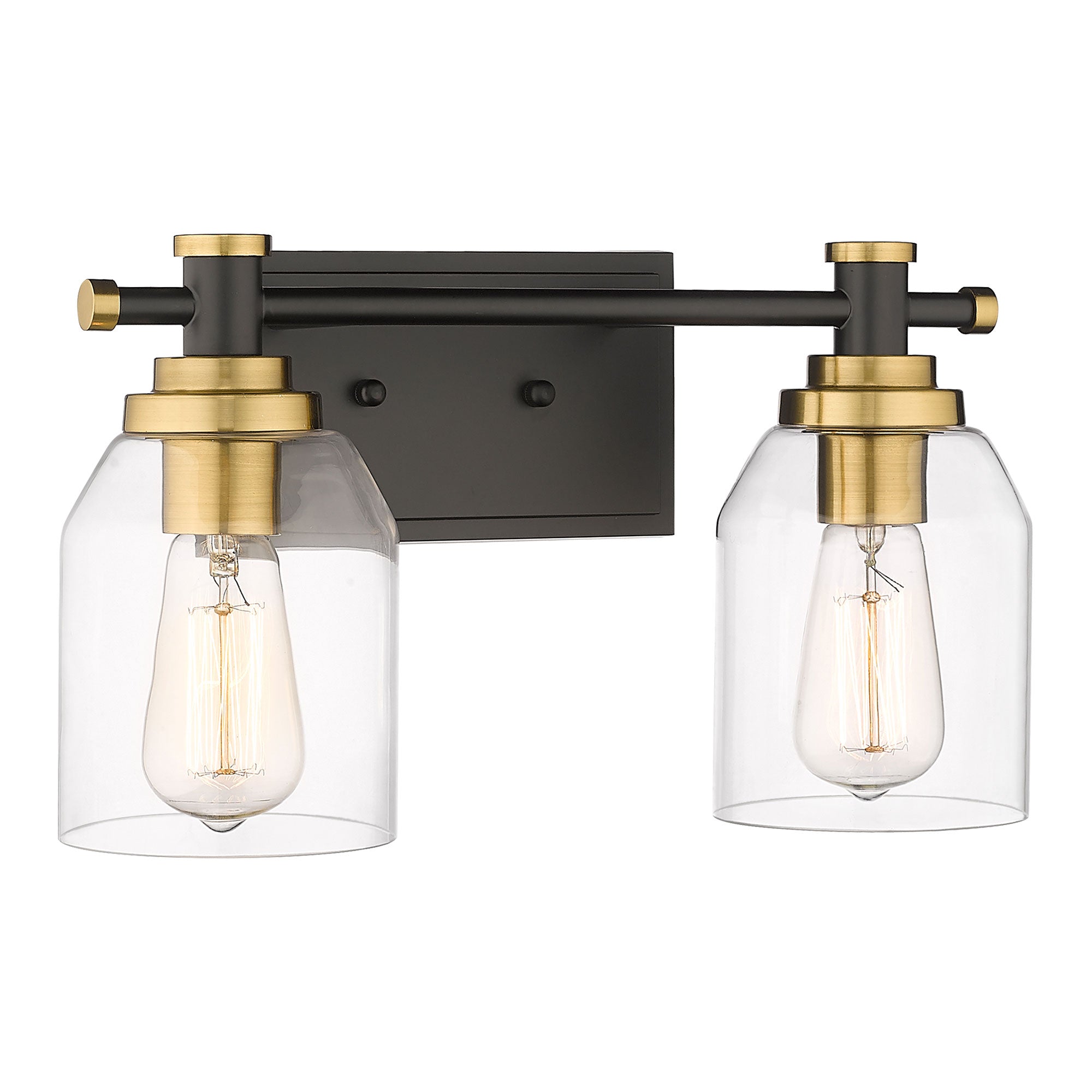 Matte Black & Gold Glass & Metal - 15'' 2-Light Bathroom Vanity Light - USAG00279