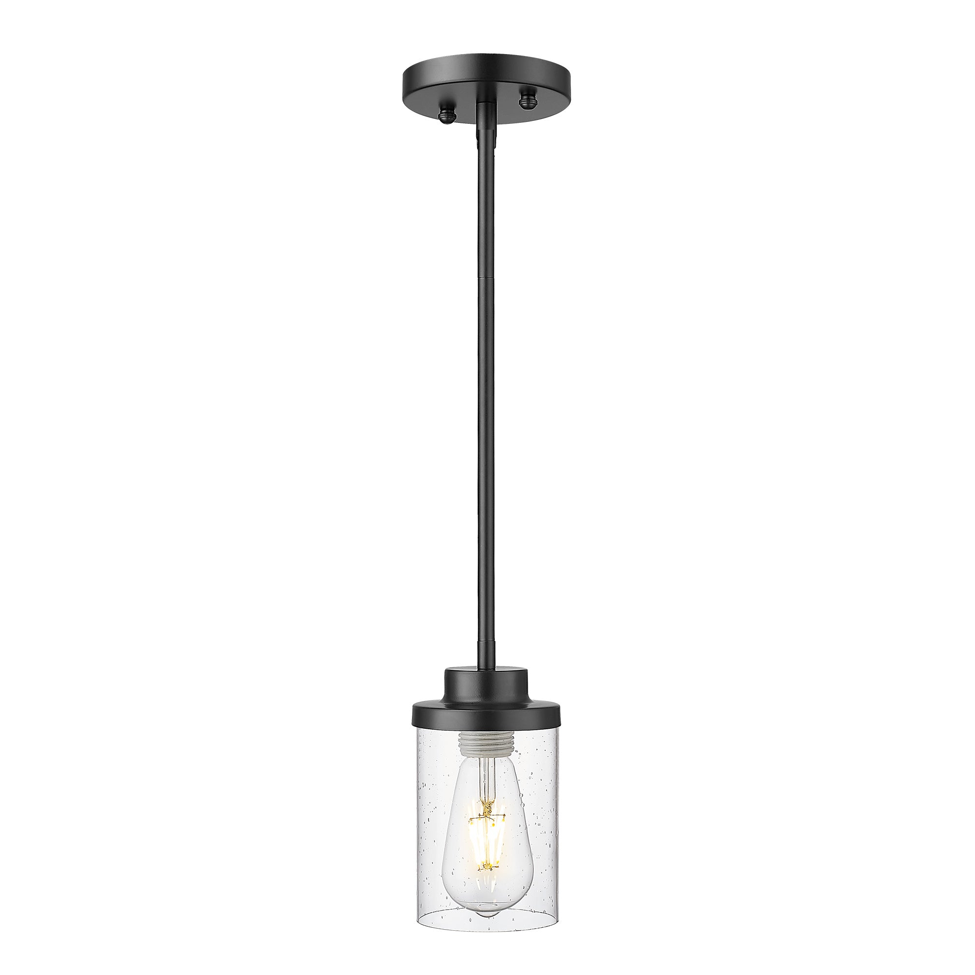 2 Pack Modern Black Finish with Clear Seeded Glass Shade - 5 inch Pendant Light Hanging Light Fixtures - USAG00281