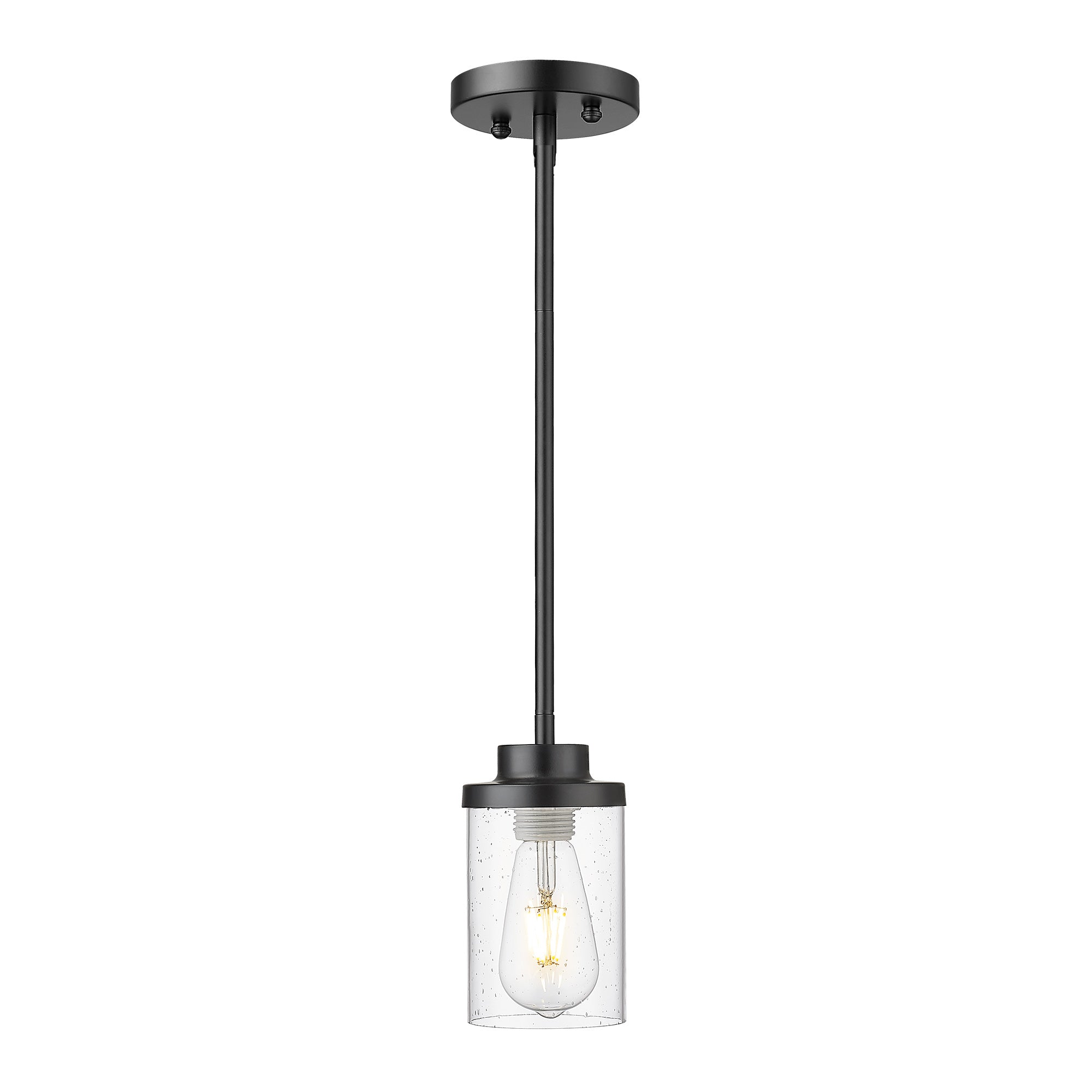 2 Pack Modern Black Finish with Clear Seeded Glass Shade - 5 inch Pendant Light Hanging Light Fixtures - USAG00281