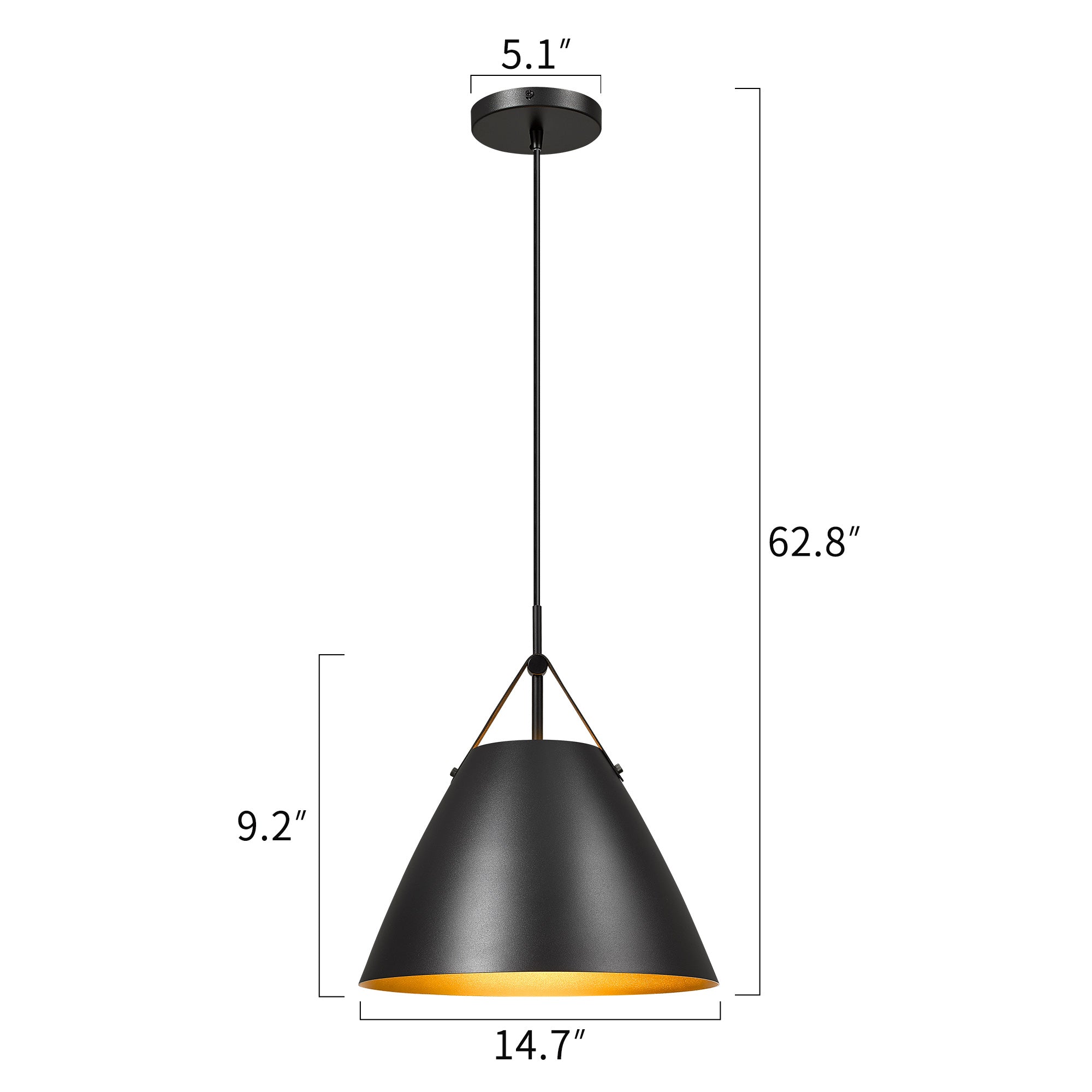 Black & Gold Metal - 14.7'' Black Dump Pendant Lights - USAG00282