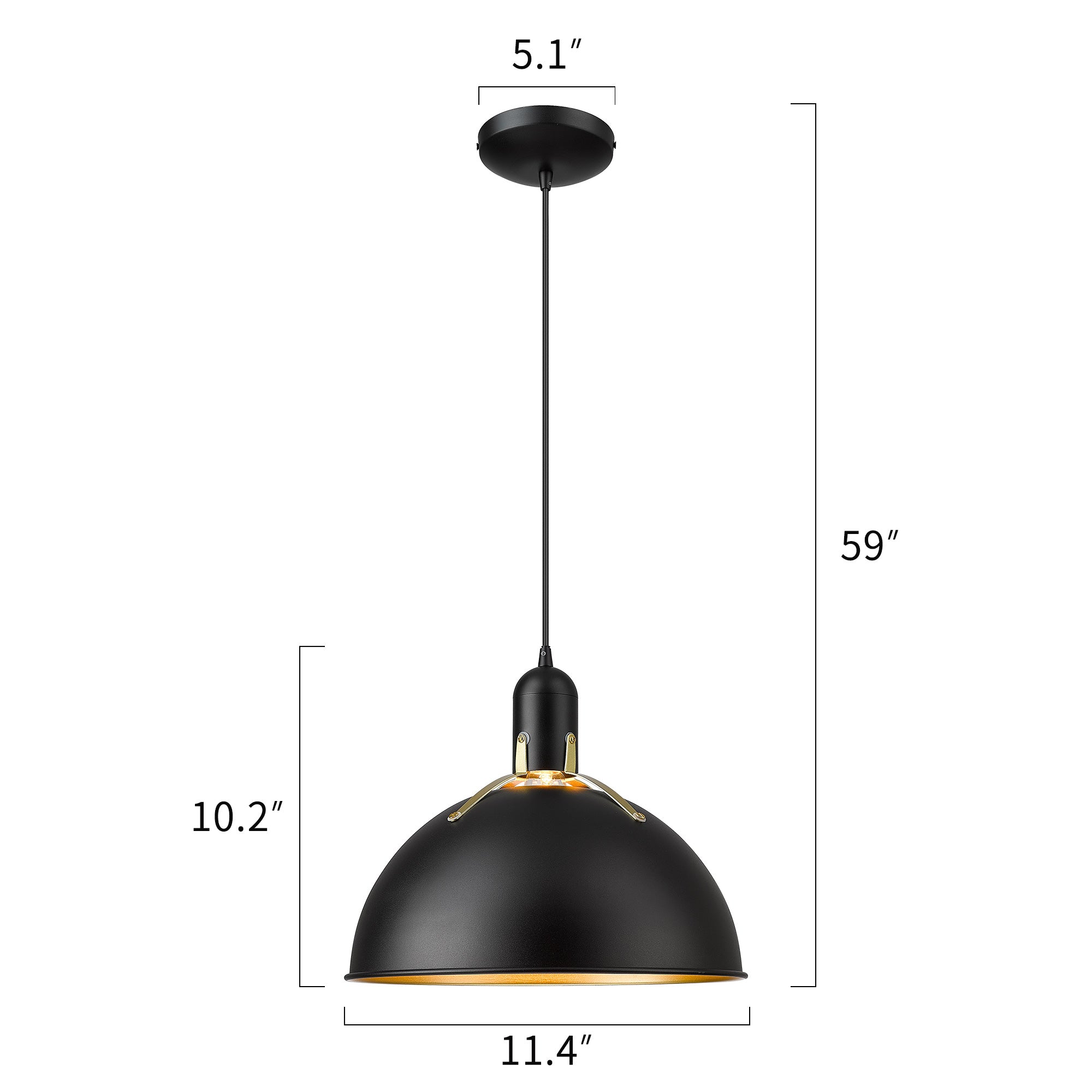 Black & Gold Metal - 11.4'' Industrial Pendant Light - USAG00284