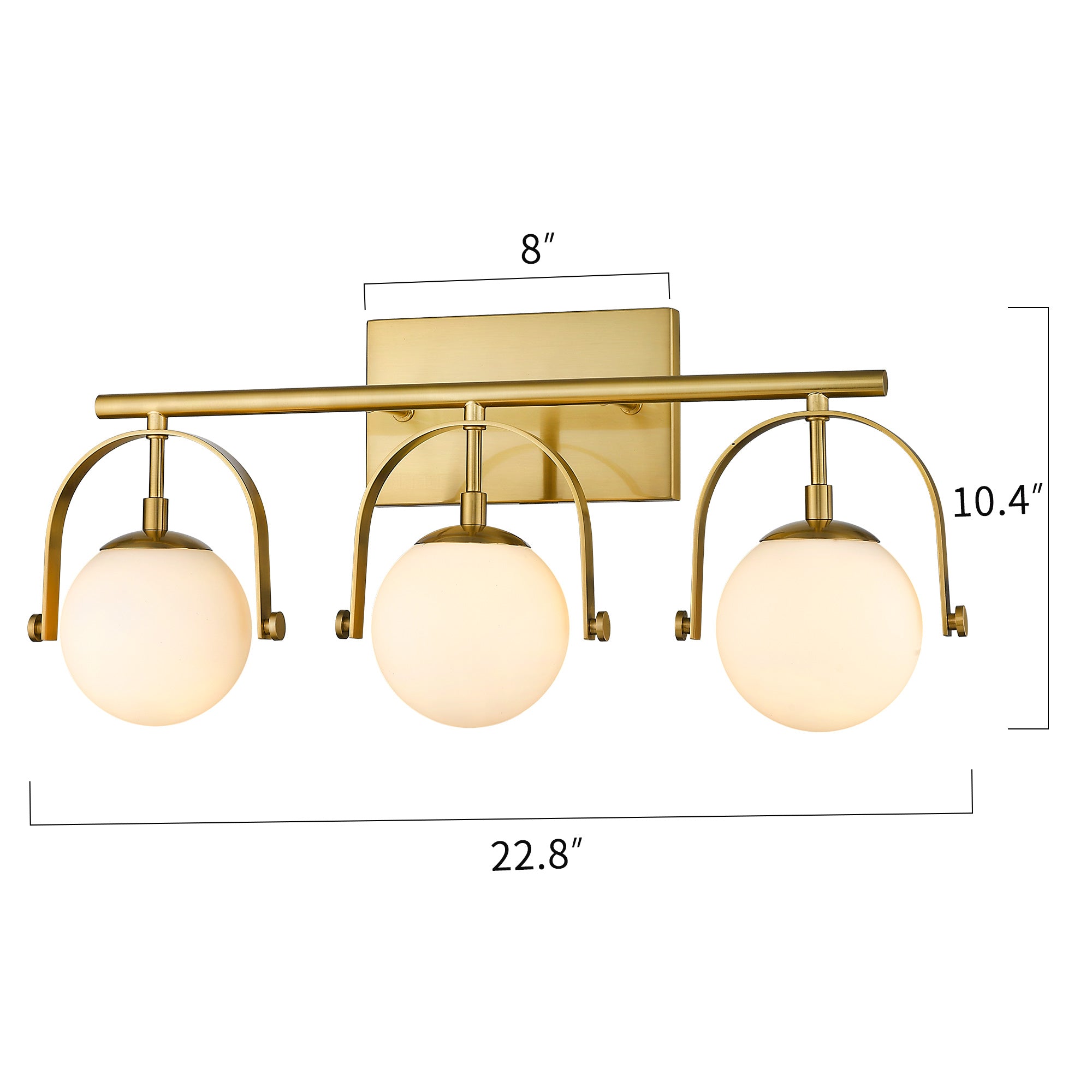 Brushed Gold Glass & Metal - 22.75 Inch 3-Light Bathroom Light Fixtures in Gold Finish with Frosted-Glass Globe Glass Vanity Lights for Bathroom - USAG00285