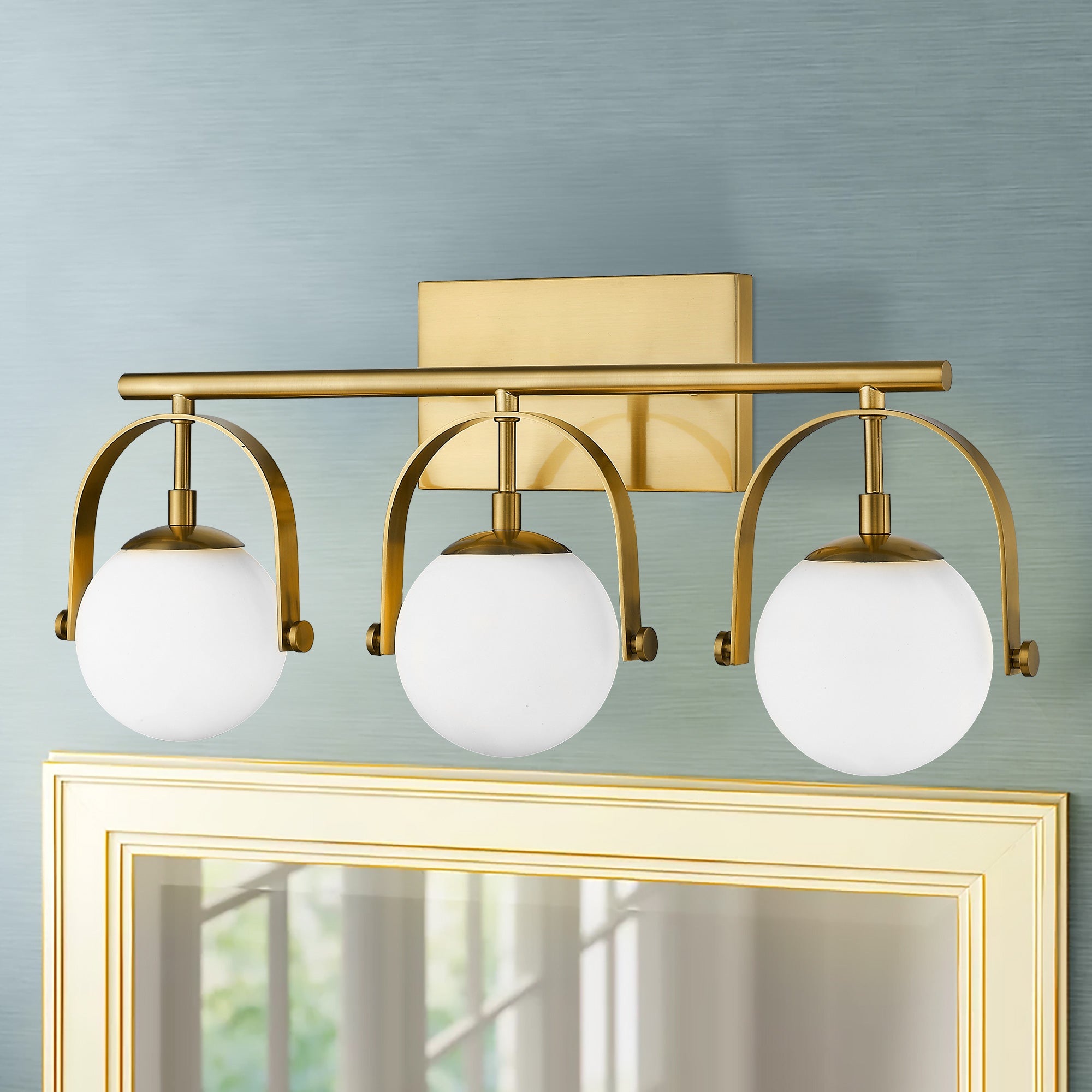 Brushed Gold Glass & Metal - 22.75 Inch 3-Light Bathroom Light Fixtures in Gold Finish with Frosted-Glass Globe Glass Vanity Lights for Bathroom - USAG00285