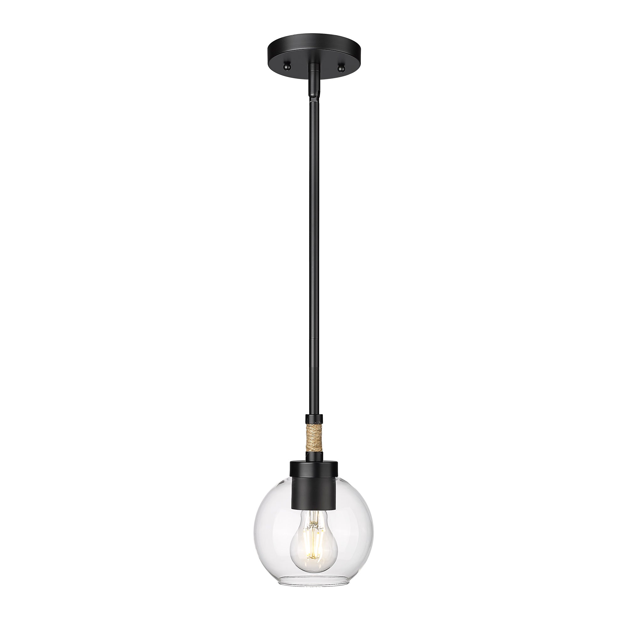 Matte Black Glass & Metal 1-Light Black Hanging Light With Clear Glass Shade- USAG00287