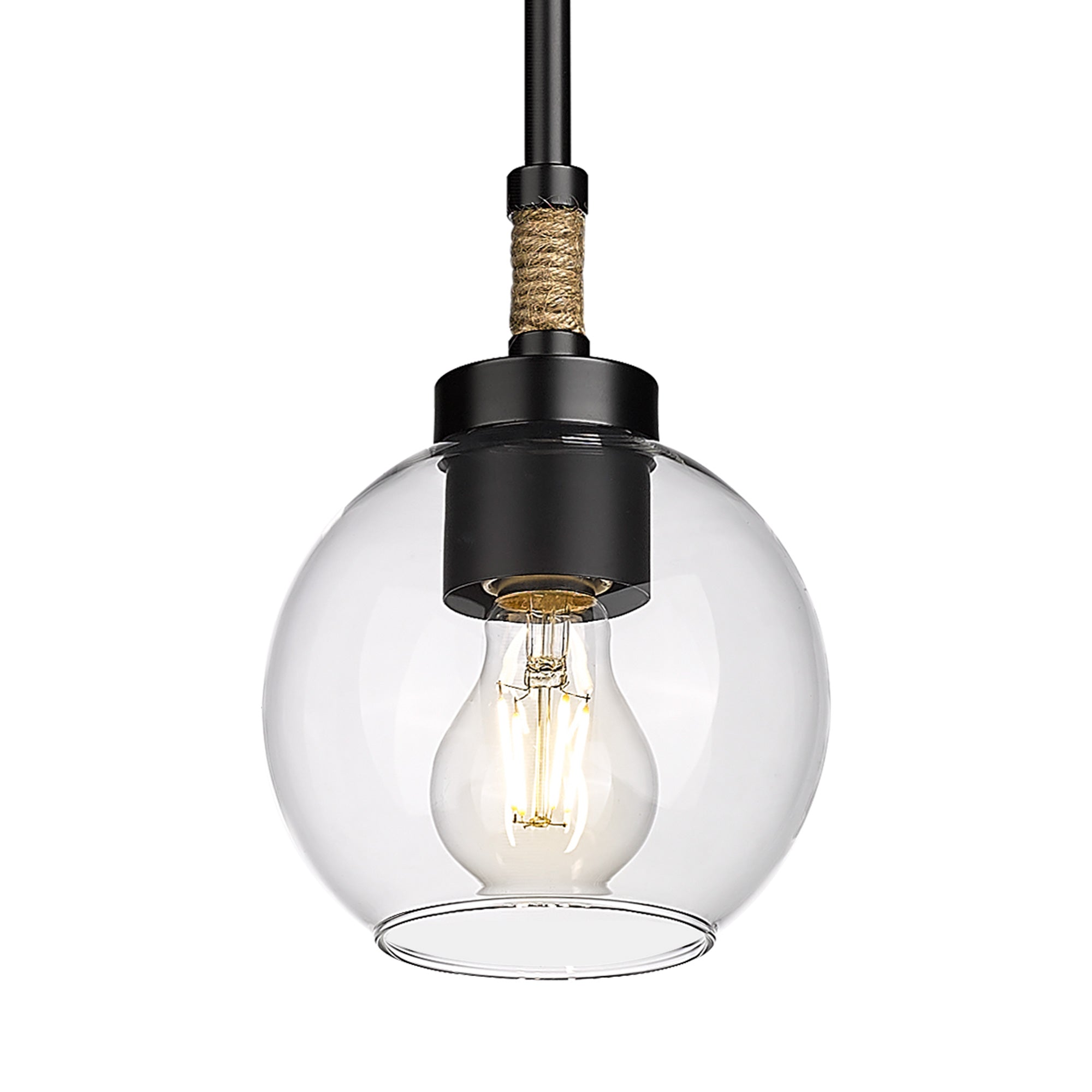 Matte Black Glass & Metal 1-Light Black Hanging Light With Clear Glass Shade- USAG00287