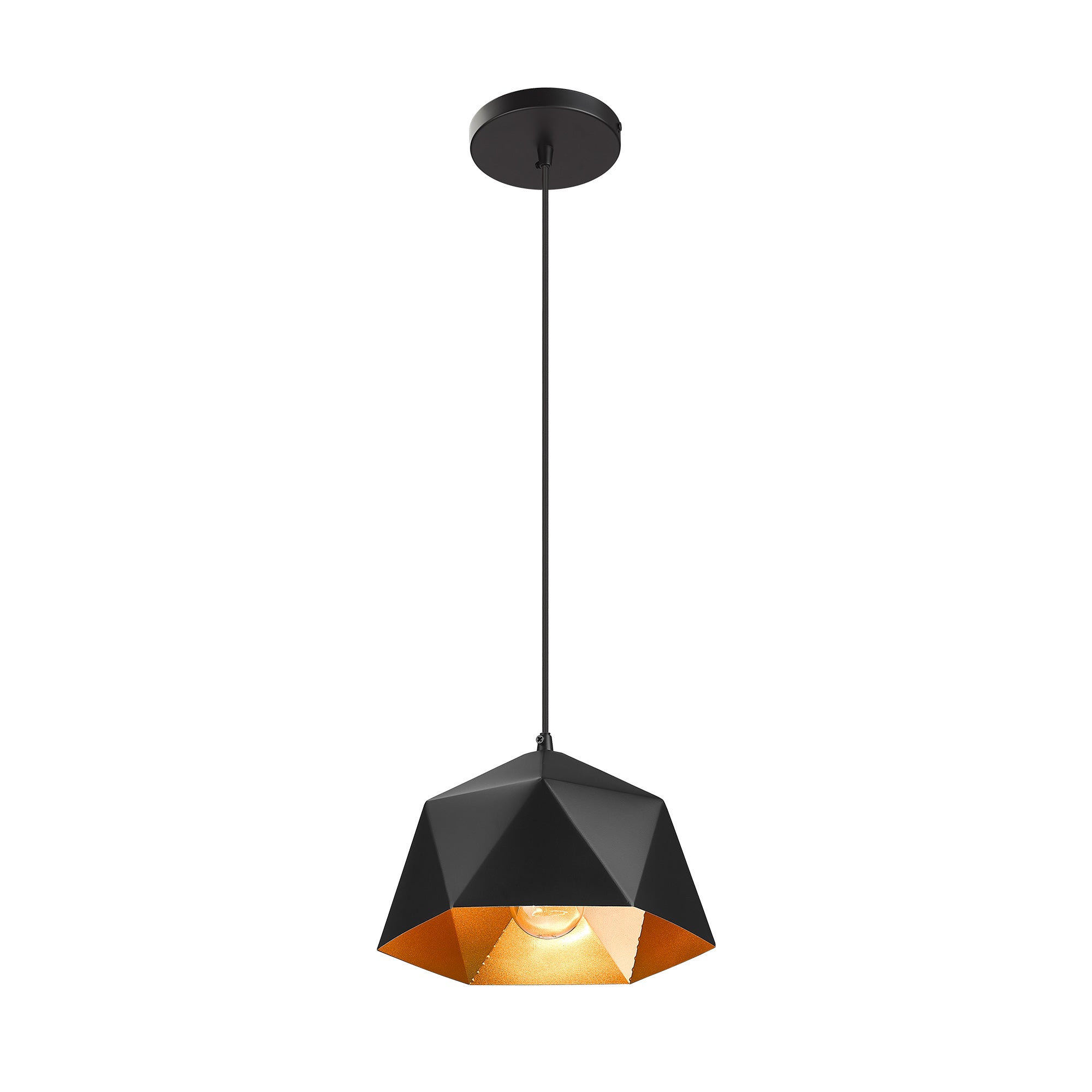 Black & Gold Glass & Metal - 8.3'' Black Geometric Pendant Lights - USAG00289