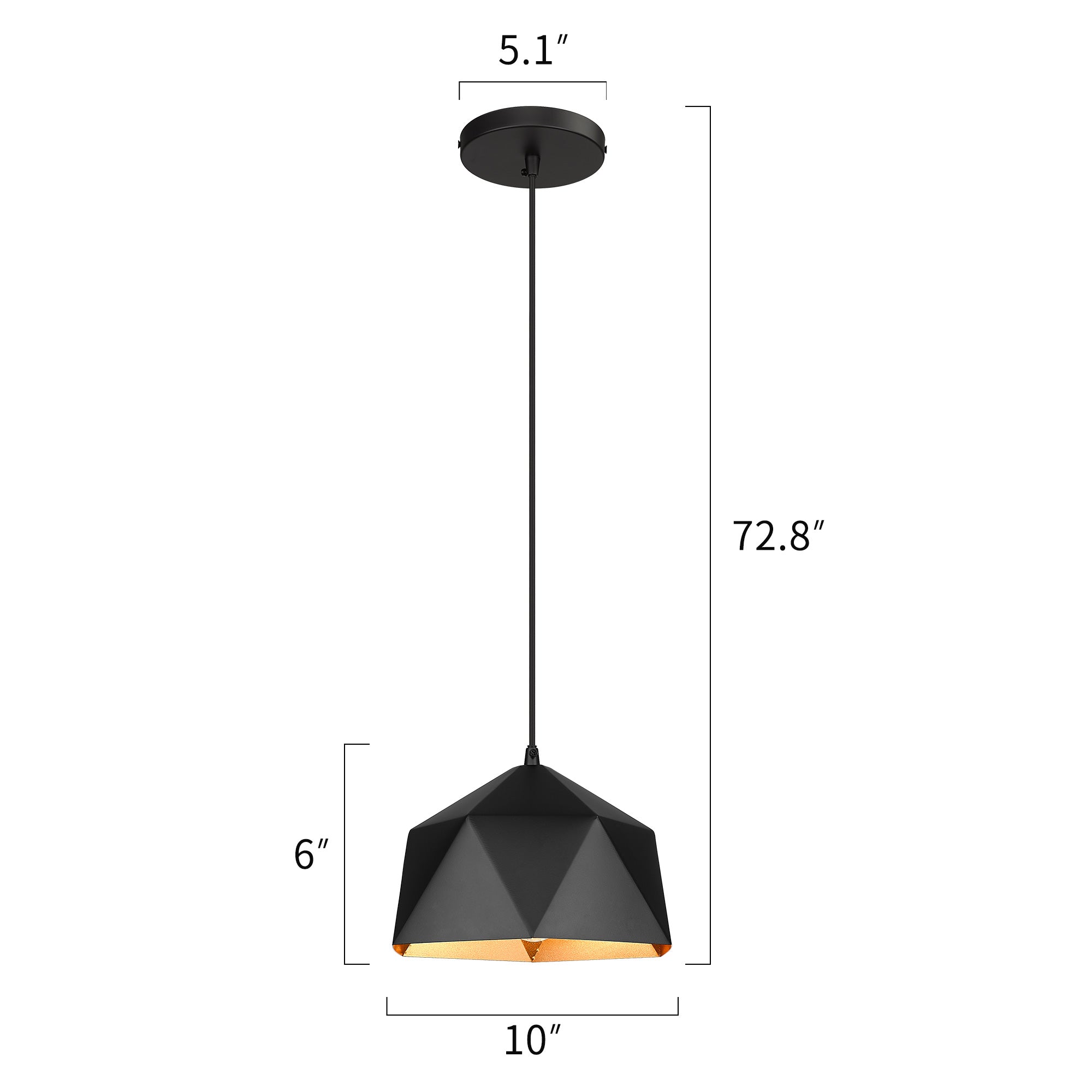 Black & Gold Glass & Metal - 8.3'' Black Geometric Pendant Lights - USAG00289